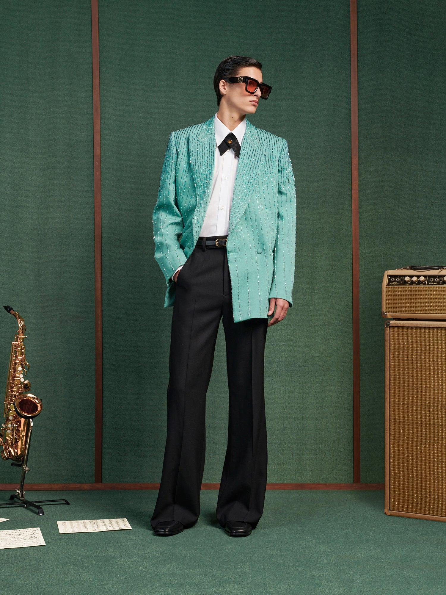 CRYSTAL STRIPE DOUBLE-BREASTED BLAZER - Marine Male Product Image