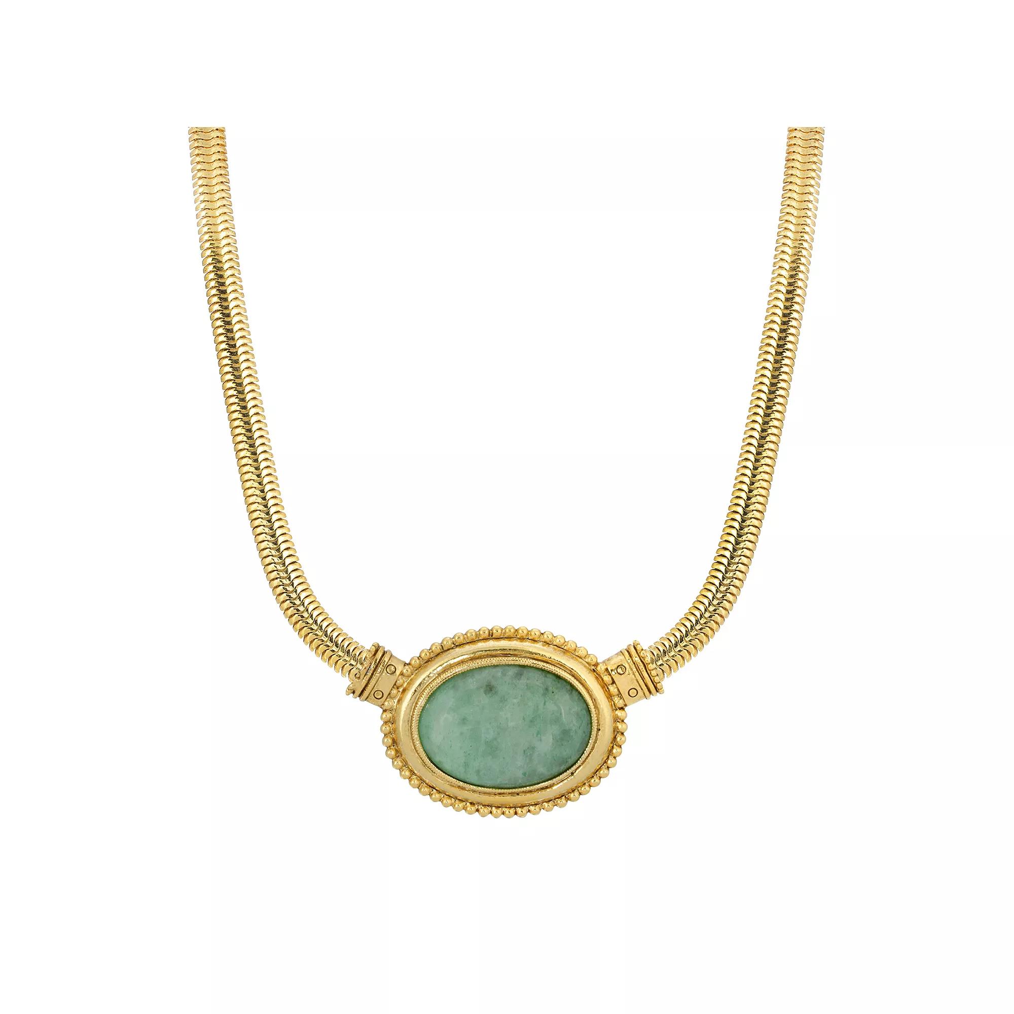 1928 Gold Tone Oval Stone Pendant Necklace, Womens Green Product Image