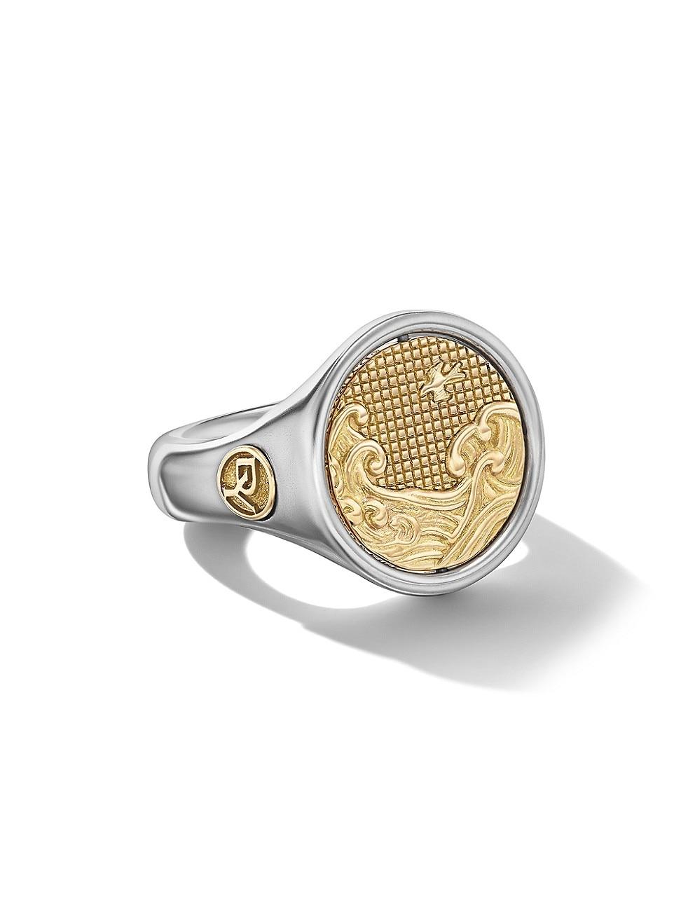 Mens Water and Fire Duality Signet Ring in Sterling Silver Product Image