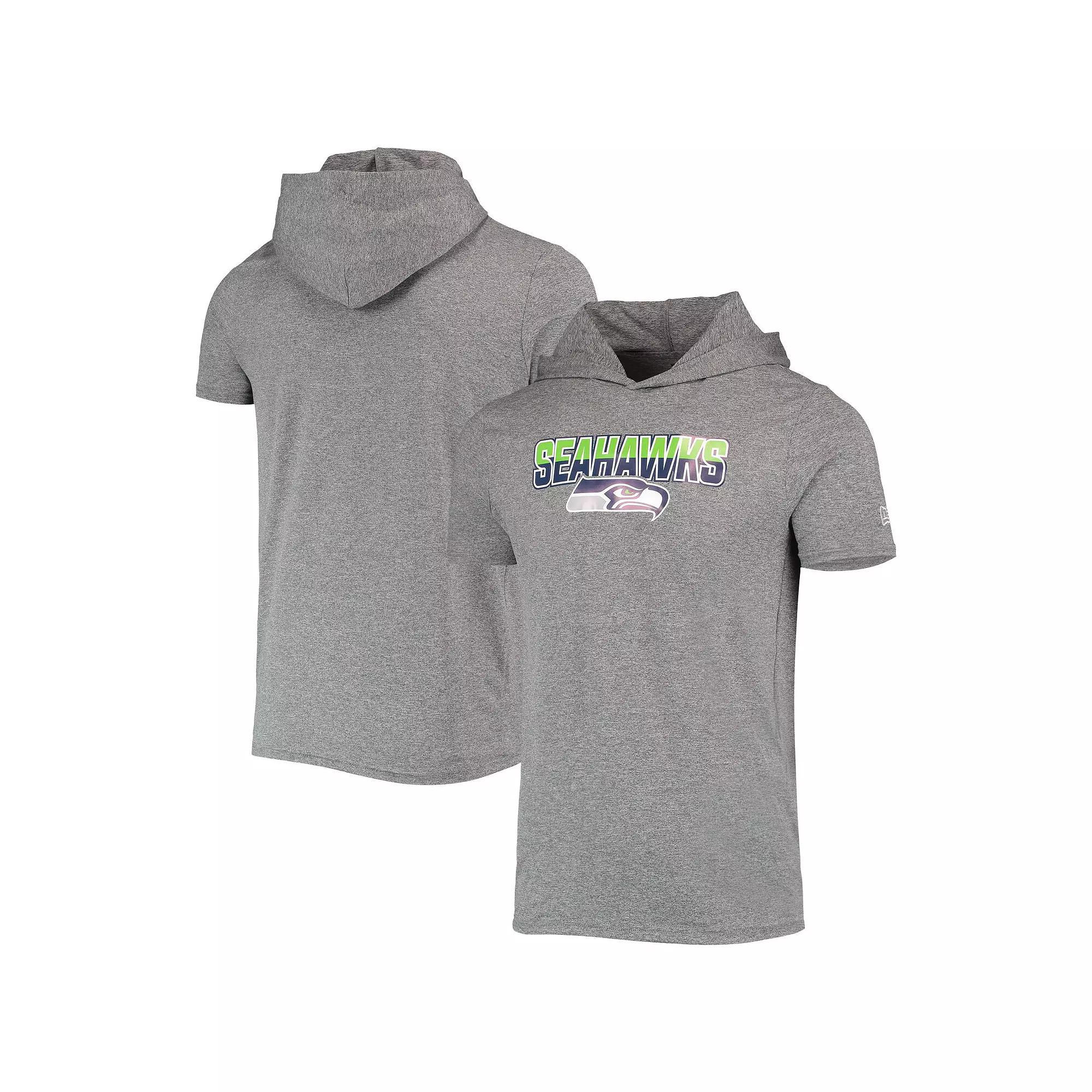 Men's New Era Heathered Gray Seattle Seahawks Team Brushed Hoodie T-Shirt,  Product Image