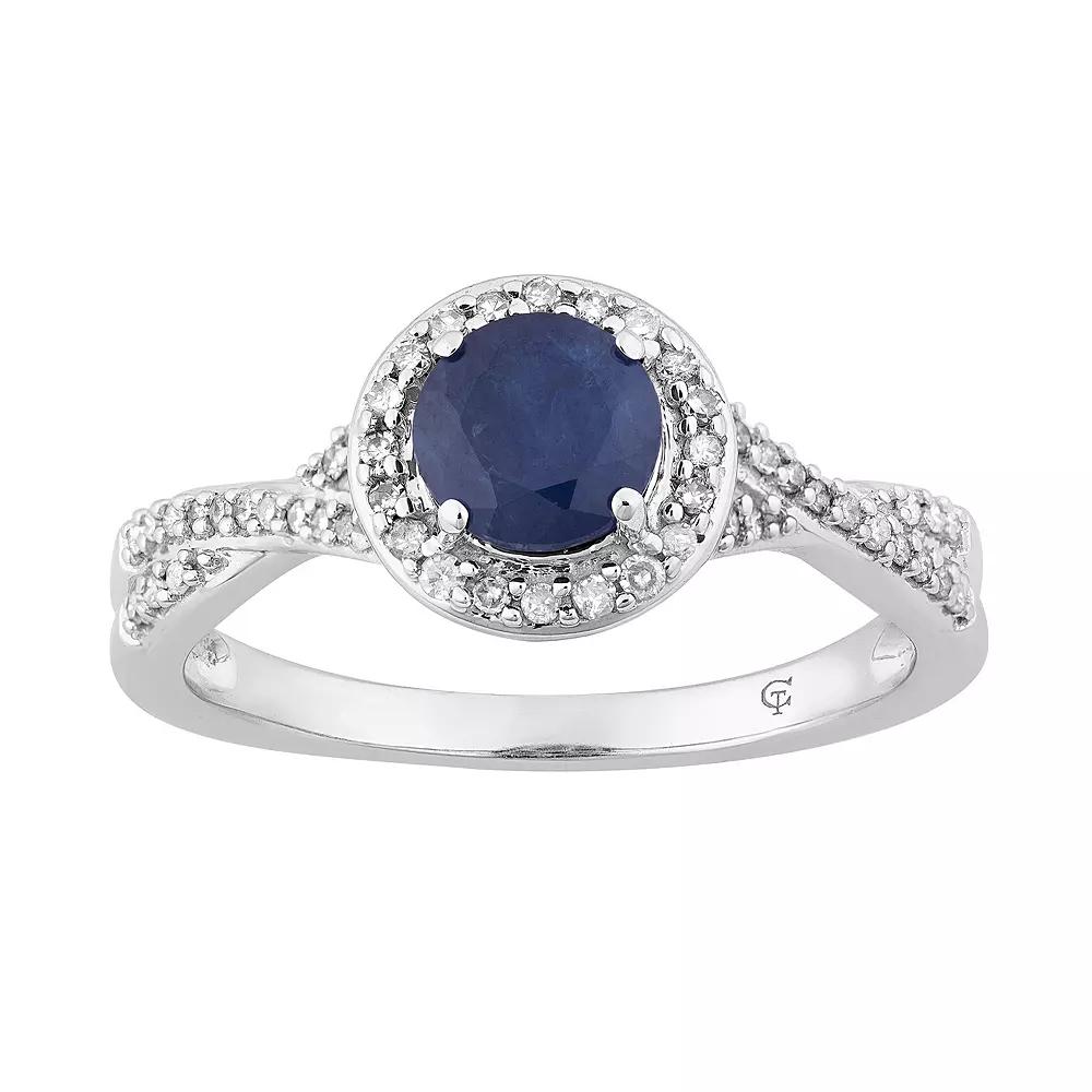 10k White Gold Sapphire & 1/4 Carat T.W. Diamond Twist Halo Ring, Women's, Size: 7, 10k Whgold Product Image