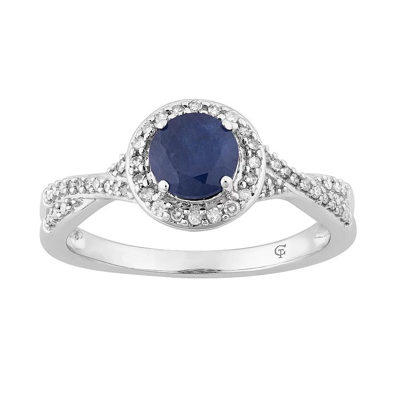 10k White Gold Sapphire & 1/4 Carat T.W. Diamond Twist Halo Ring, Women's, Size: 7, 10k Whgold Product Image