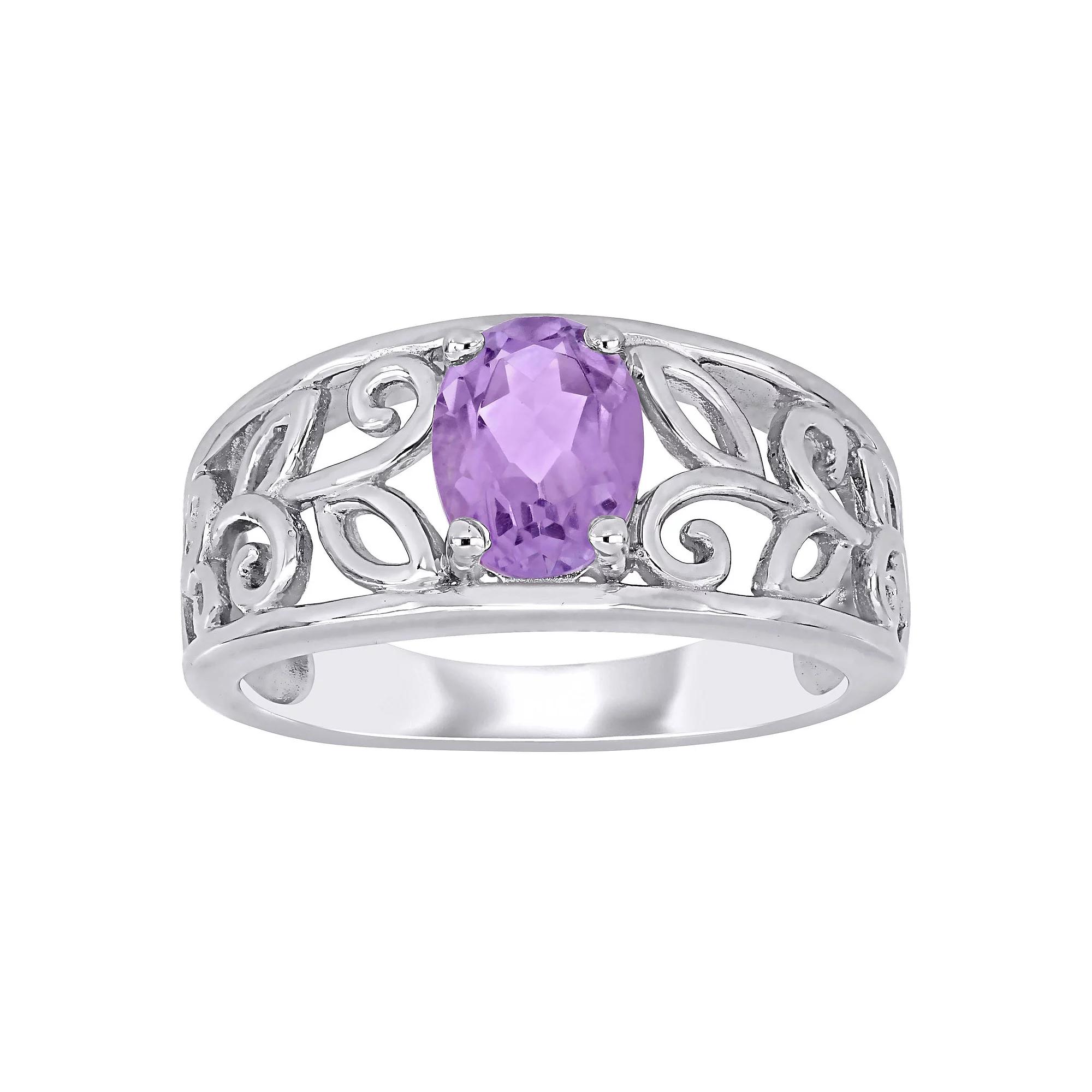 Stella Grace Sterling Silver Amethyst Filigree Ring, Womens Product Image