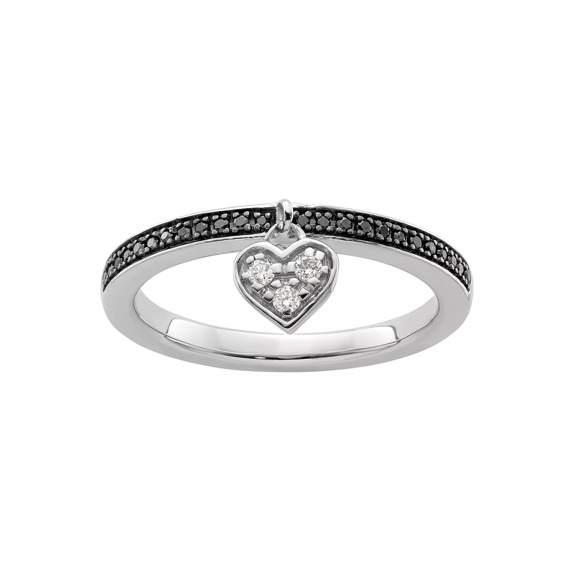Stacks & Stones Sterling Silver Stackable Black & White Diamond Accent Heart Ring, Women's, Size: 5 Product Image