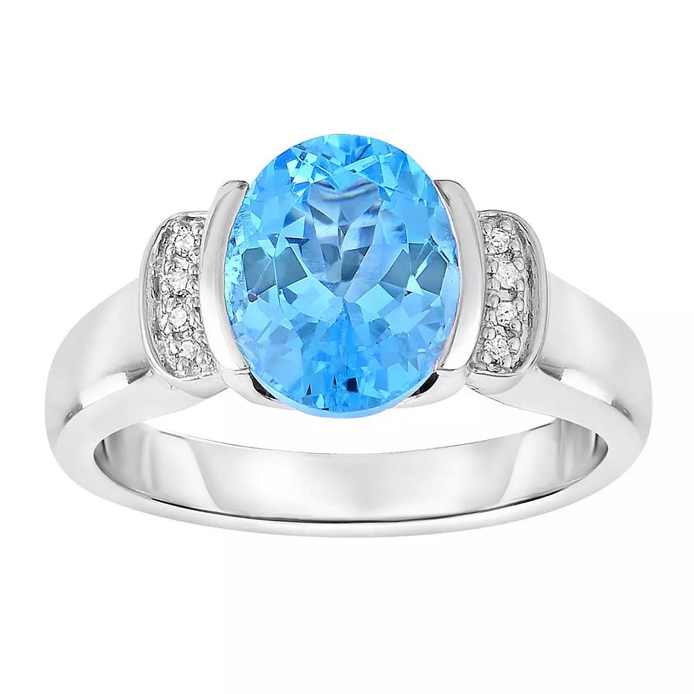 Oro Leoni Sterling Silver Oval Blue Topaz & Diamond Accent Ring, Women's,  Product Image