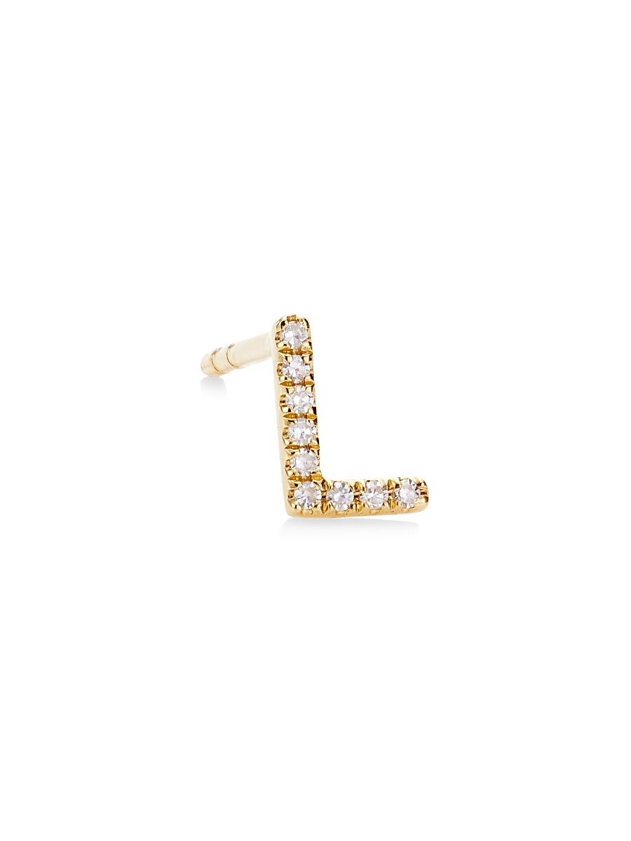 Womens 14K Yellow Gold & 0.03 TCW Diamond Initial Stud Earring Product Image