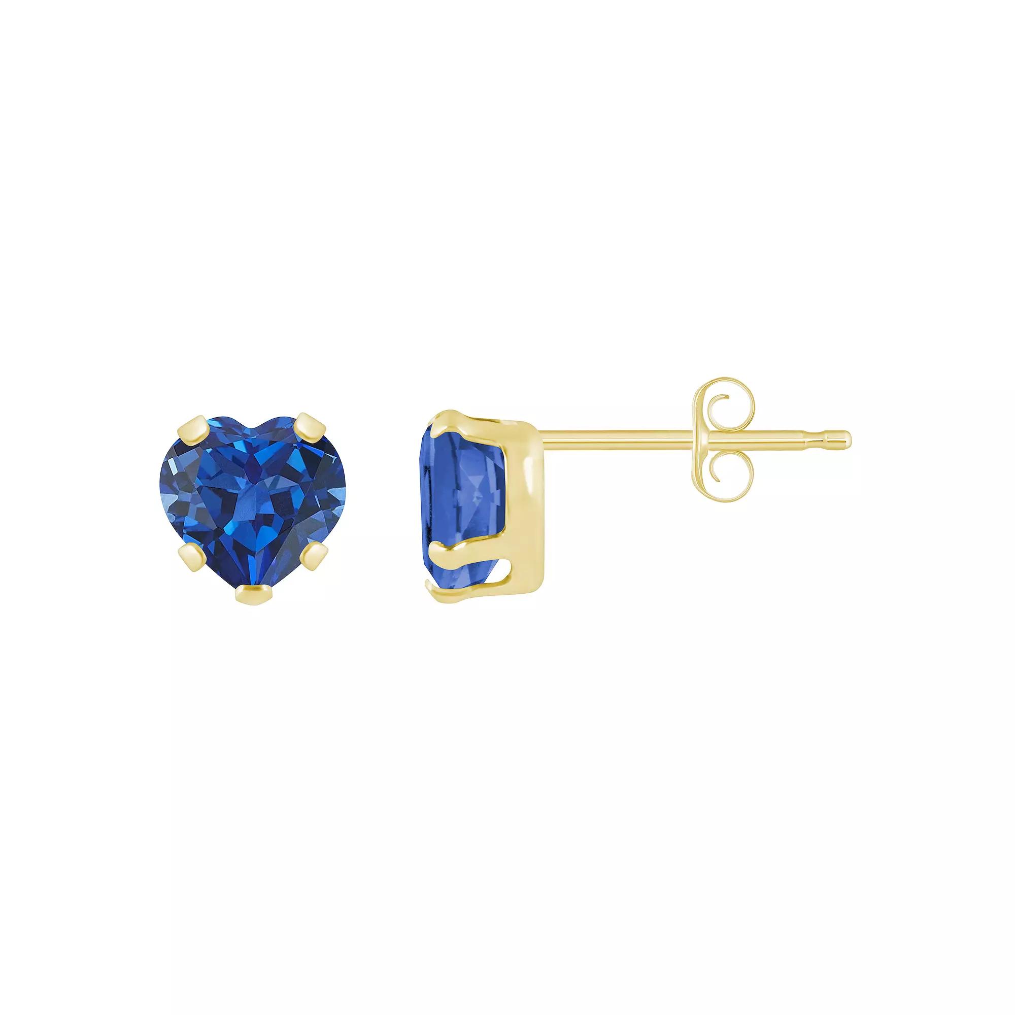 Celebration Gems 10k Gold 5 mm Heart Shape Gemstone Stud Earrings, Women's, Created Blue Product Image