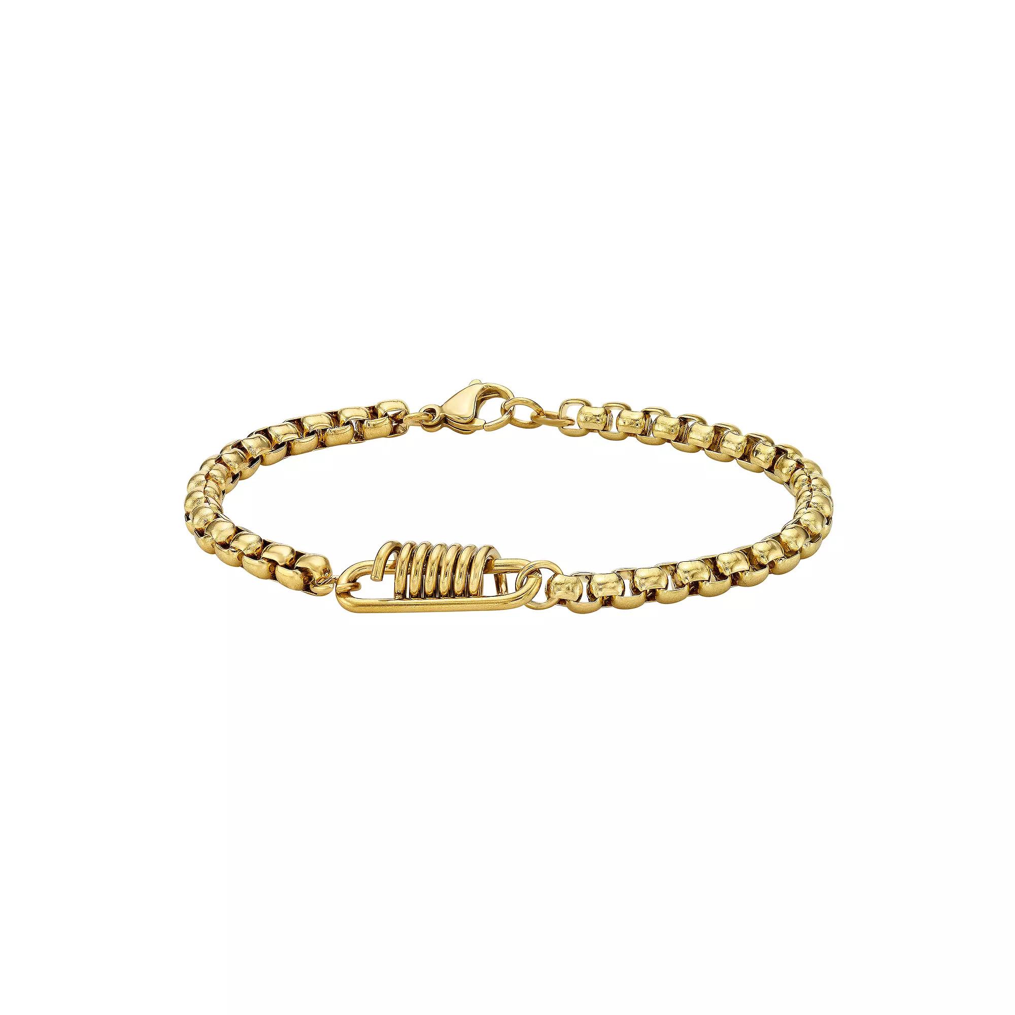 Men's LYNX Gold Tone Stainless Steel Box Chain Bracelet, Size: 8.5" Product Image
