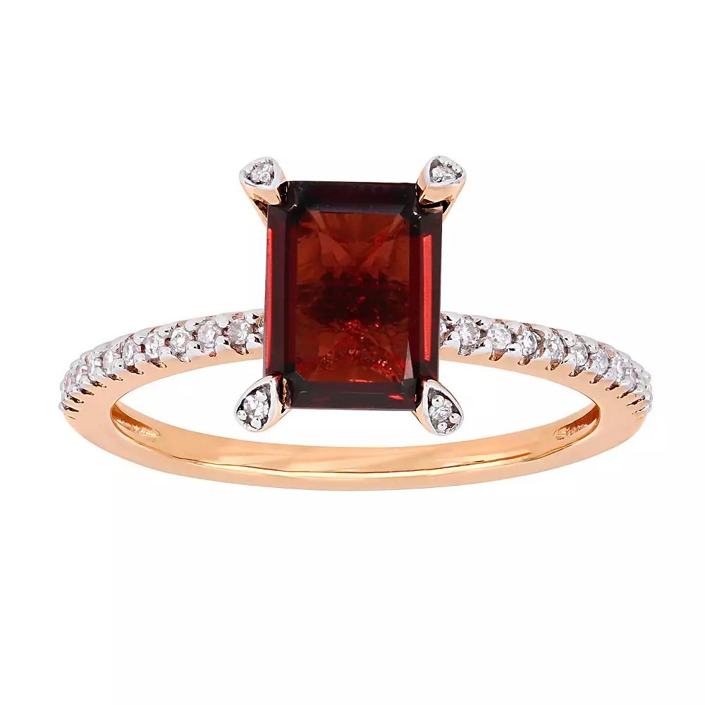 Stella Grace 10k Rose Gold Garnet & 1/10 Carat T.W. Diamond Engagement Ring, Women's, Size: 6 Product Image