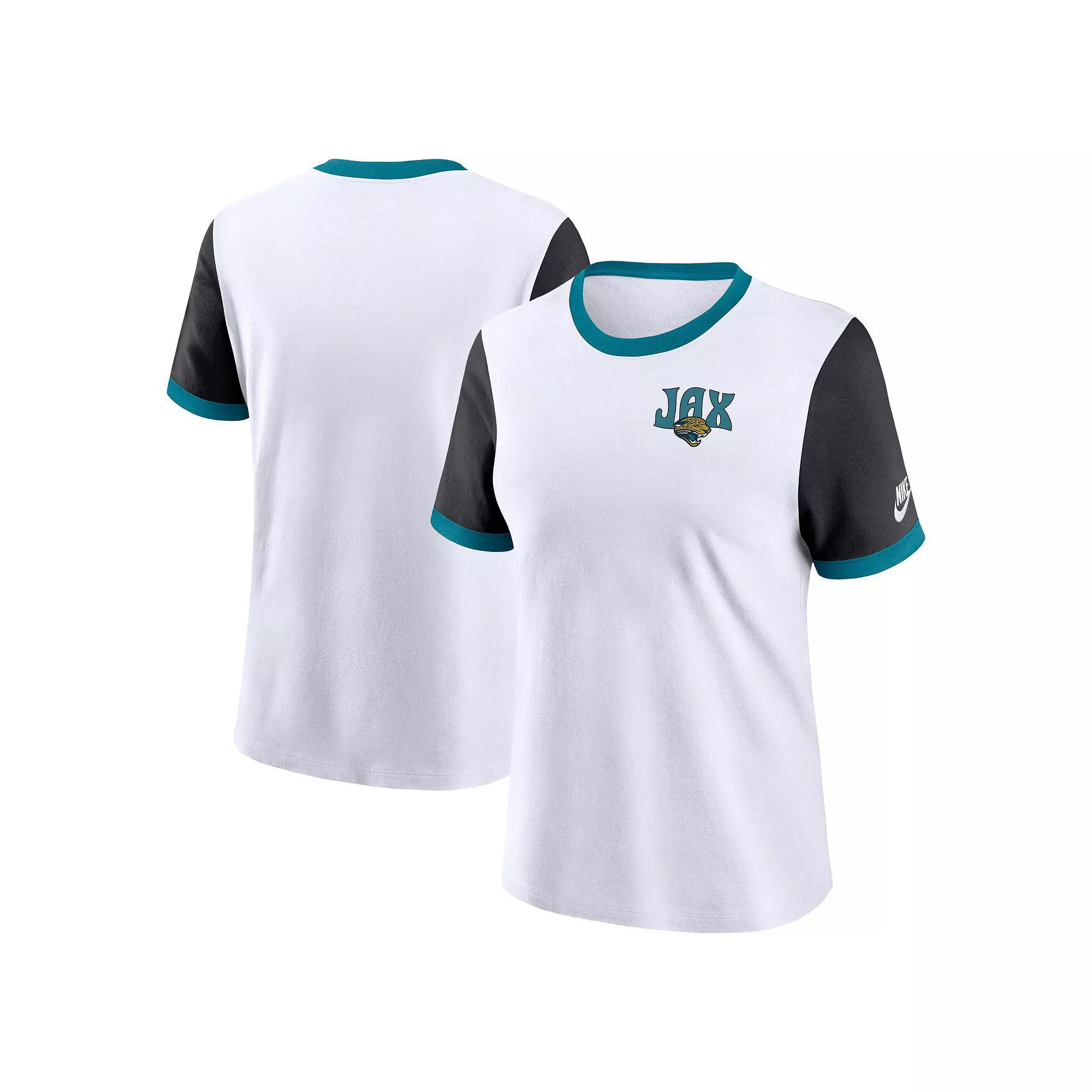 Women's Nike White/Black Jacksonville Jaguars Rewind Ringer T-Shirt,  Product Image