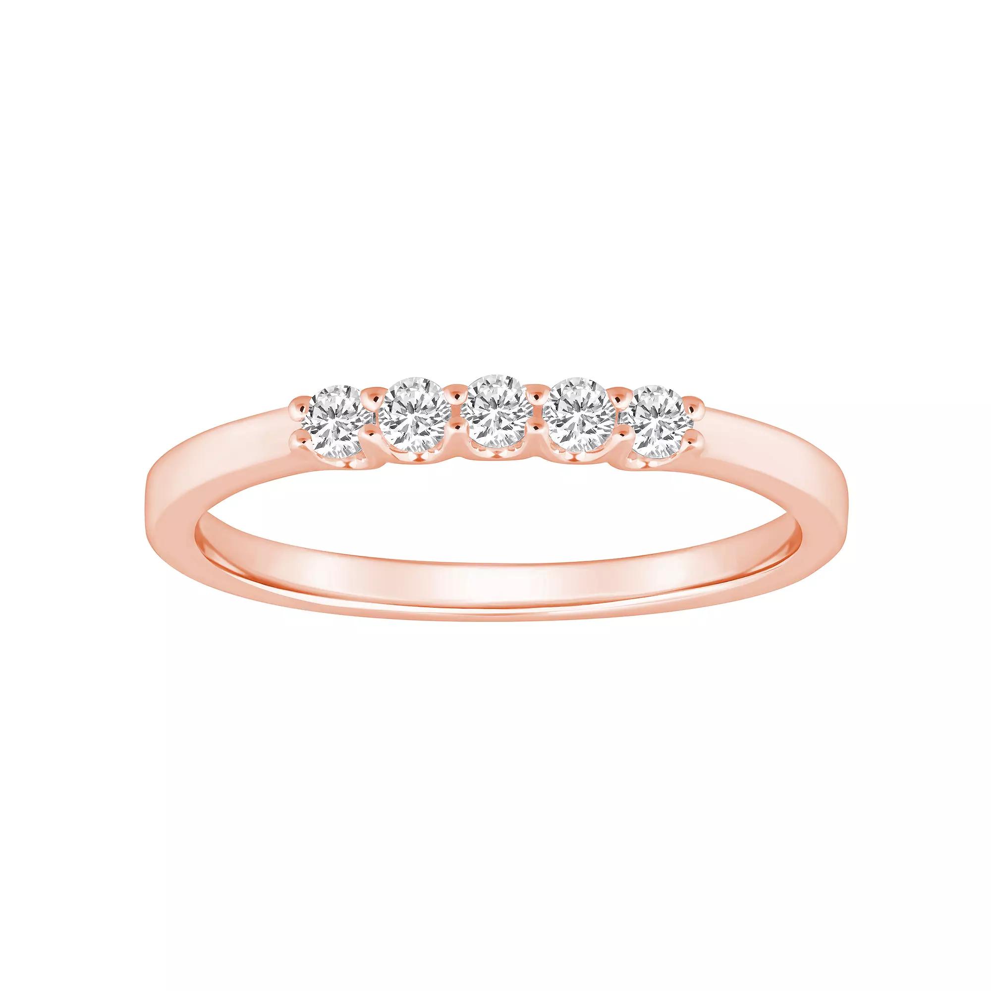 Alyson Layne 14k Gold 1/4 Carat T.W. Diamond 5-Stone Wedding Band, Women's, Size: 10, Pink Product Image