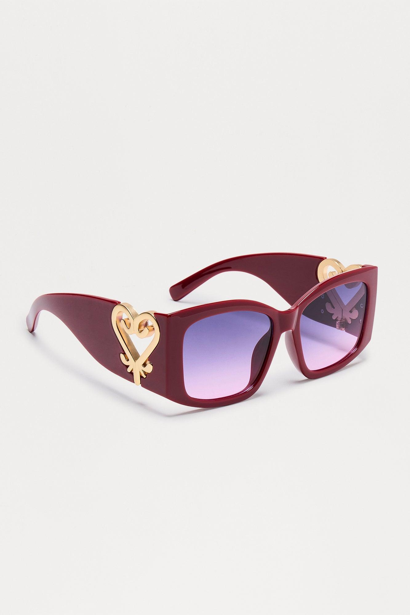 Queen Of Hearts Oversized Square Sunglasses - Red Female Product Image