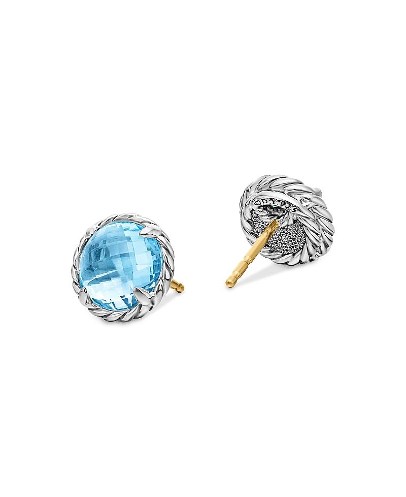 Womens Petite Chatelaine Stud Earrings in Sterling Silver with 18K Yellow Gold Domes, 8mm Product Image