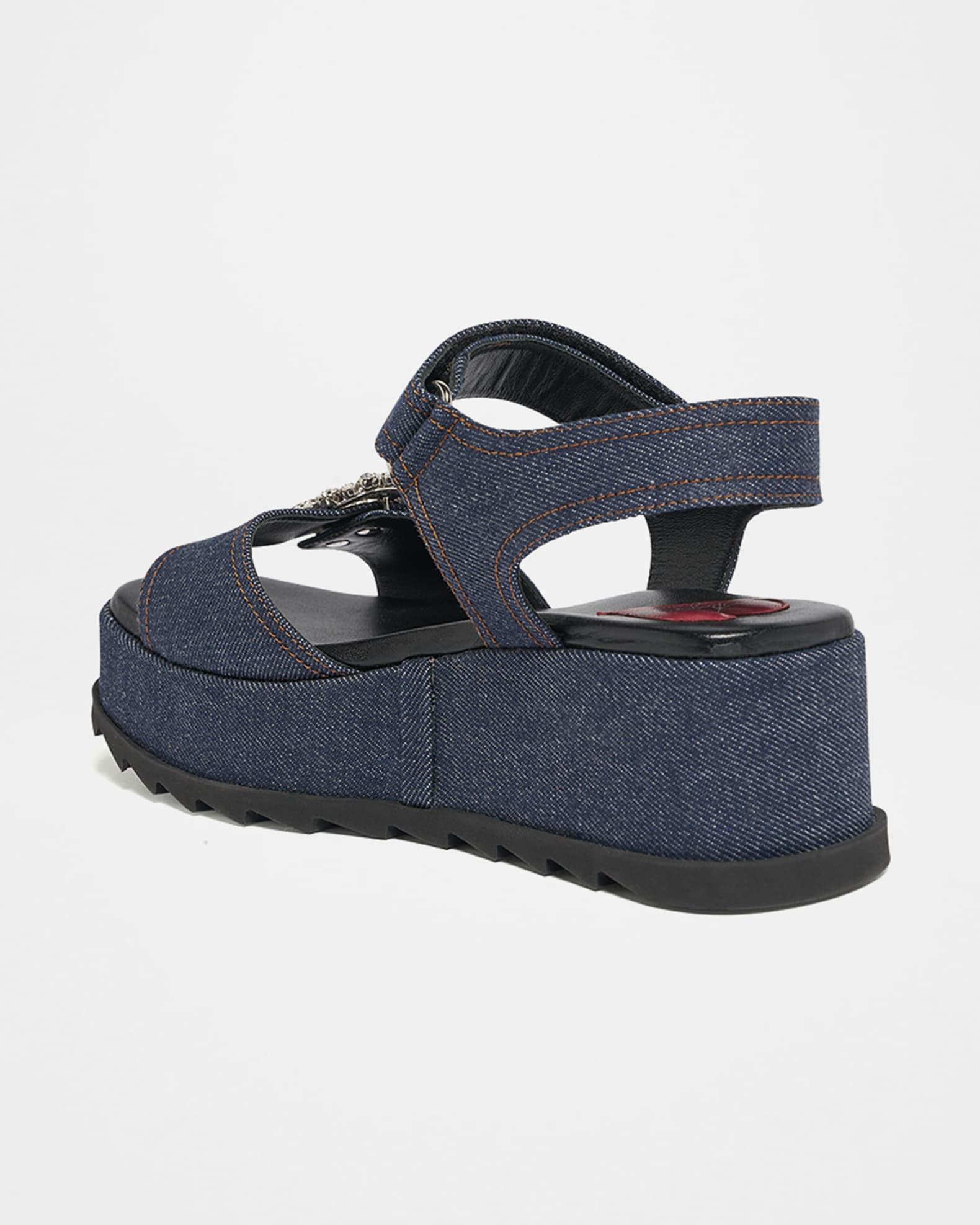 Denim Strass Wedge Sandals Product Image