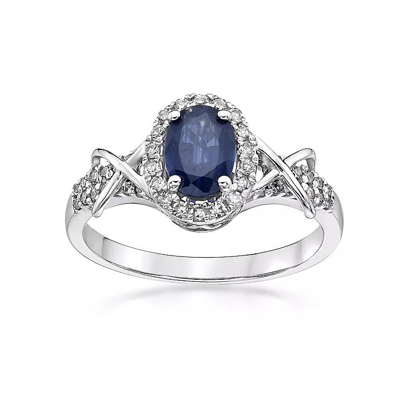 Gemminded 10k White Gold Sapphire & 1/4 Carat T.W. Oval Halo Ring, Women's, Size: 7, 10k Whgold Product Image