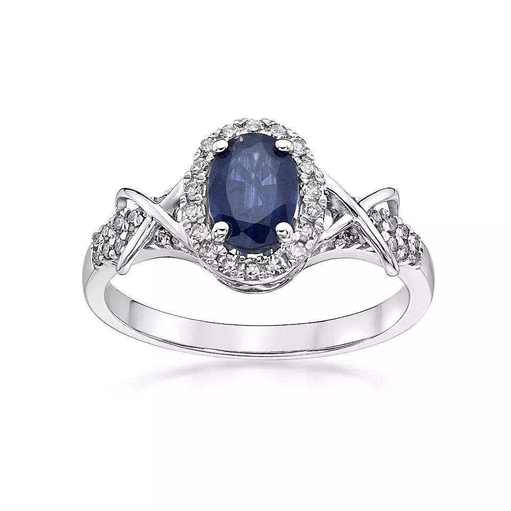 Gemminded 10k White Gold Sapphire & 1/4 Carat T.W. Oval Halo Ring, Women's, Size: 7, 10k Whgold Product Image