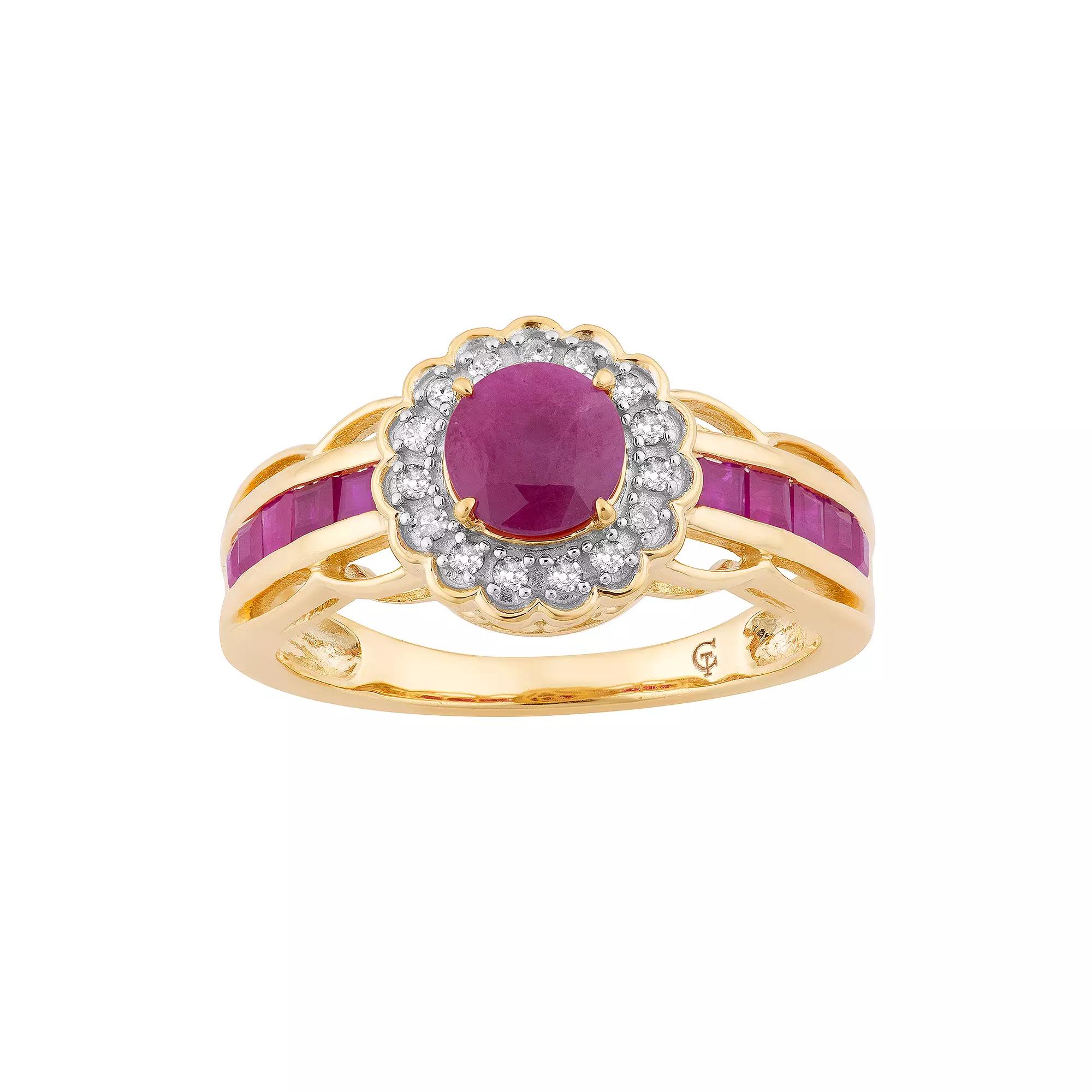 10k Gold Ruby & 1/8 Carat T.W. Diamond Tiered Flower Ring, Women's Product Image