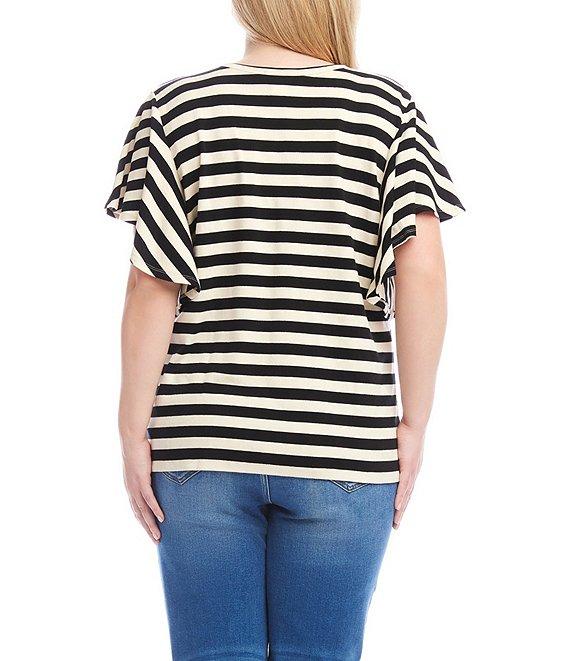 Karen Kane Plus Size Knit Stripe V-Neck Short Flutter Sleeve Top Product Image