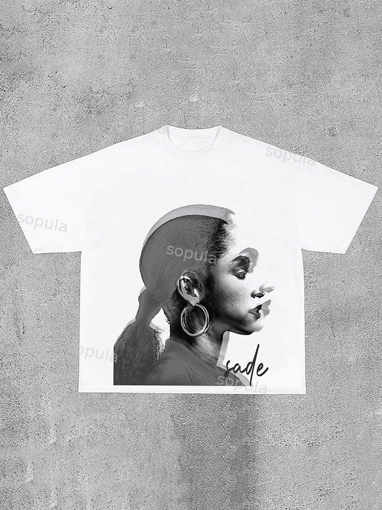Vintage Sade Adu Print Graphic Cotton T-Shirt Product Image