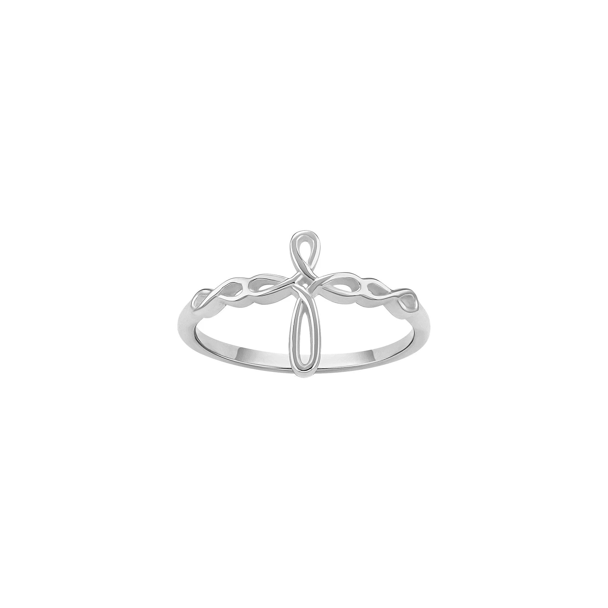 PRIMROSE Sterling Silver Polished Swirl Cross Band Ring, Women's, Size: 9 Product Image