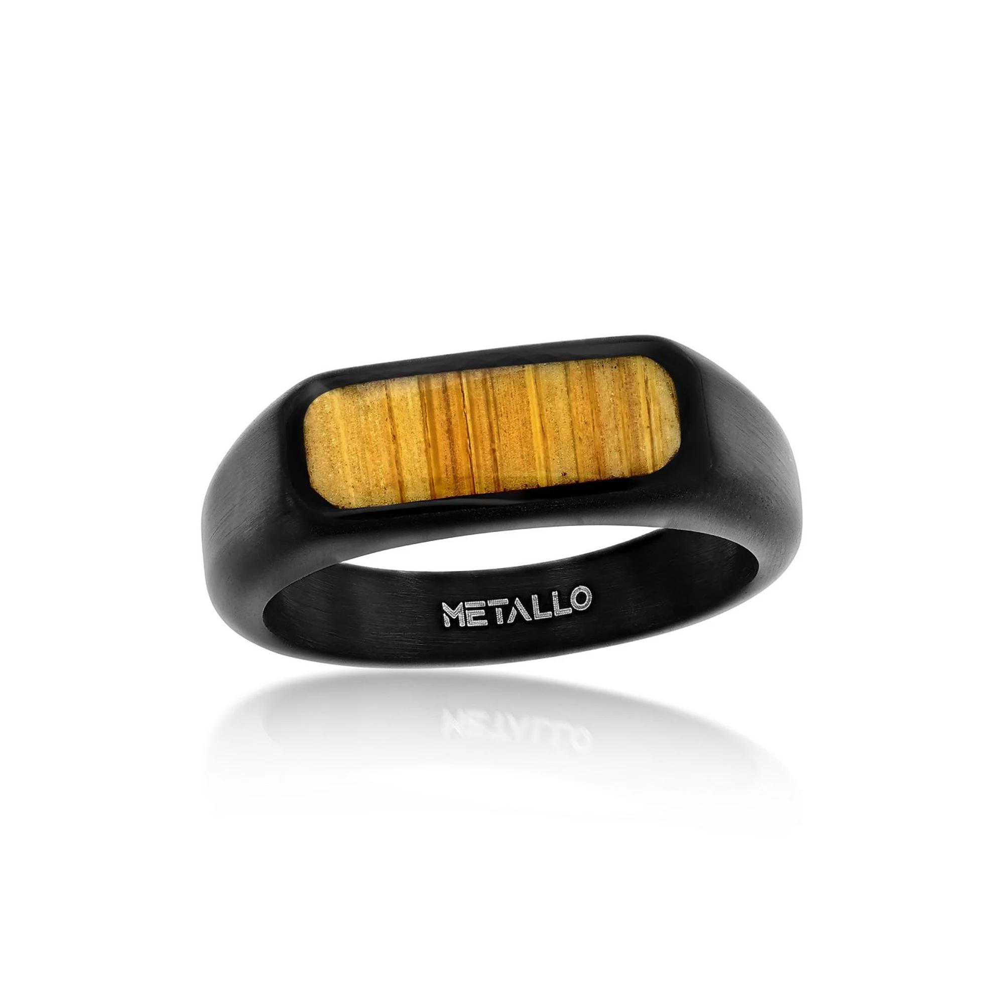 Metallo Steel Black-Plated Wood Ring, Men's,  Product Image