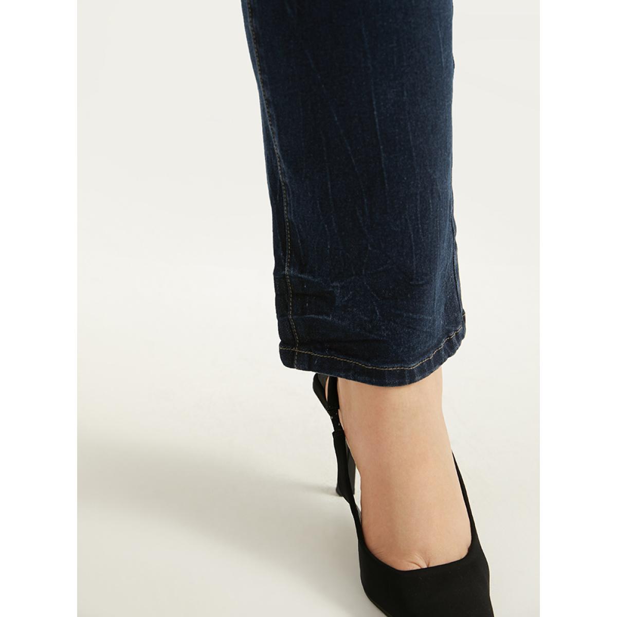 Plus Size Plain High Rise Very Stretchy Jeans Women Indigo Casual Plain Plain High stretch Pocket Jeans BloomChic 30/6X Product Image