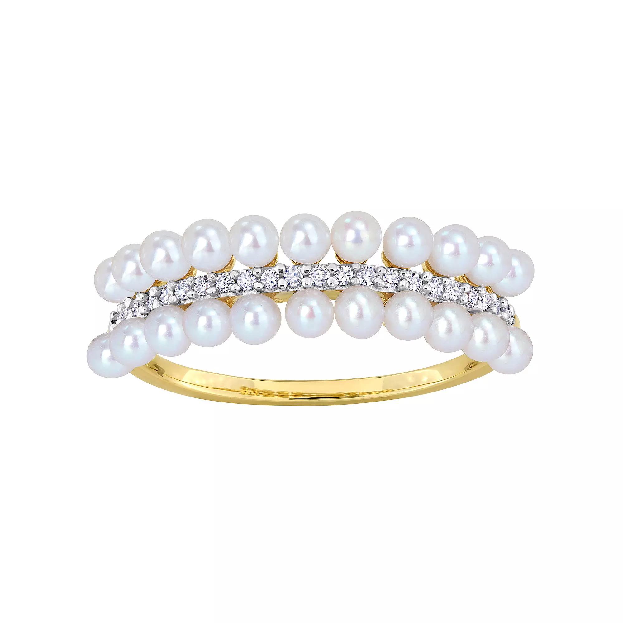 Stella Grace 14k Gold Freshwater Cultured Pearl & 1/10 Carat T.W. Diamond Ring, Women's, Size: 6 Product Image