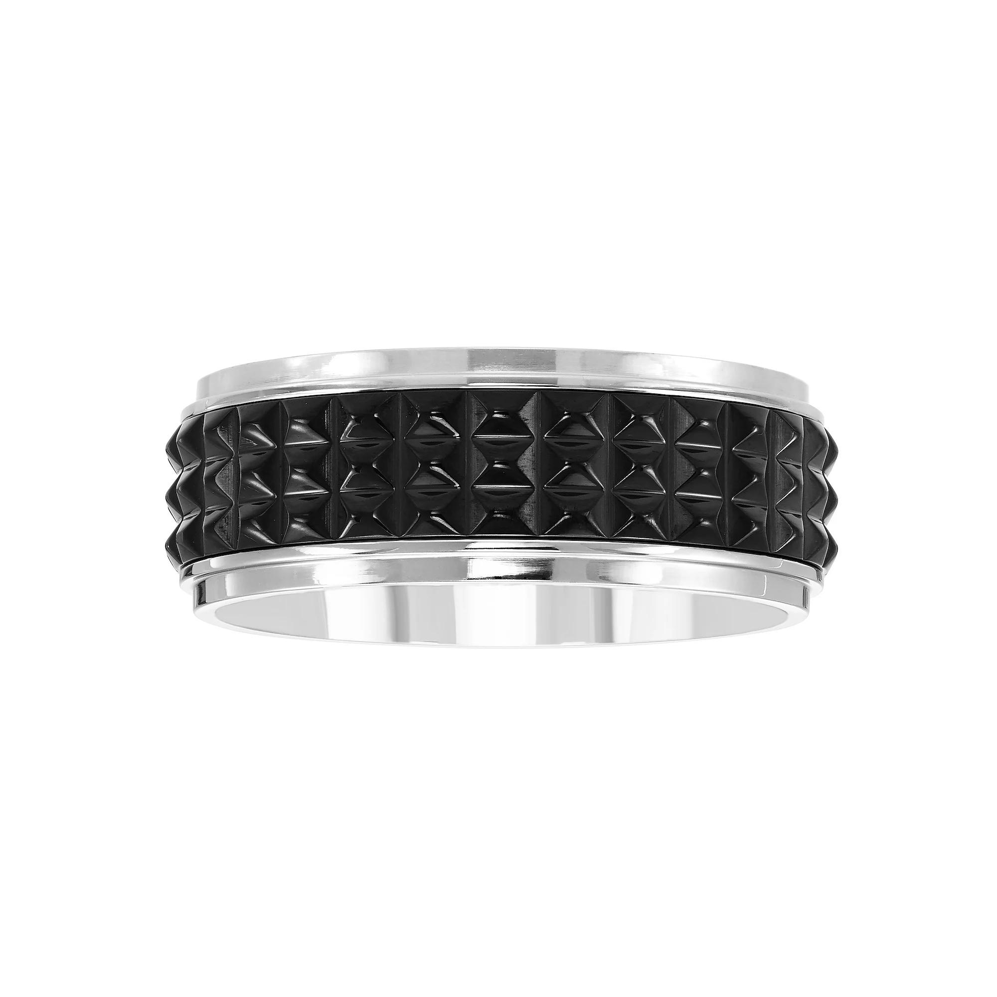 Men's Boston Bay Diamonds Black Ion Plated Two-Tone Stainless Steel 8 mm Studded Channel Band Ring, Size: 9, Two Tone Product Image