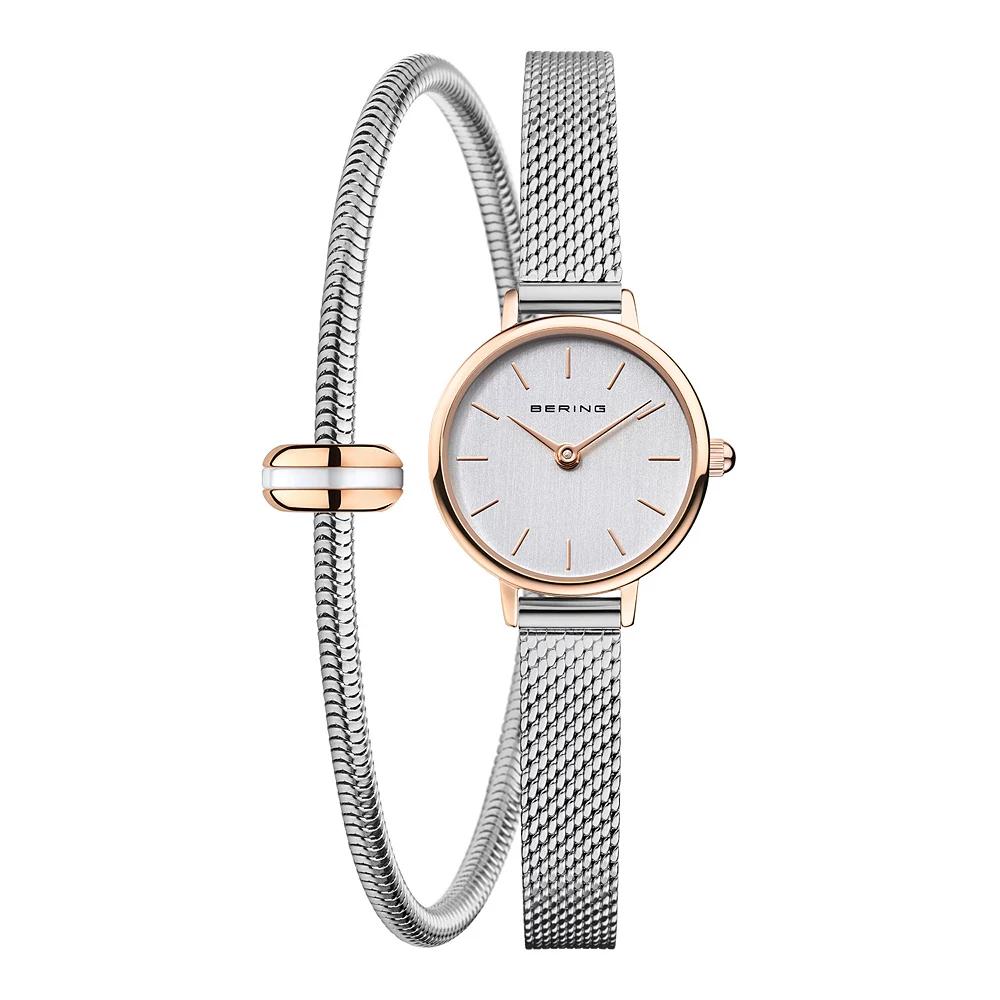 BERING Women's Two Tone Watch & Matching Charm Bracelet Set, Size: XS, Silver Tone Product Image