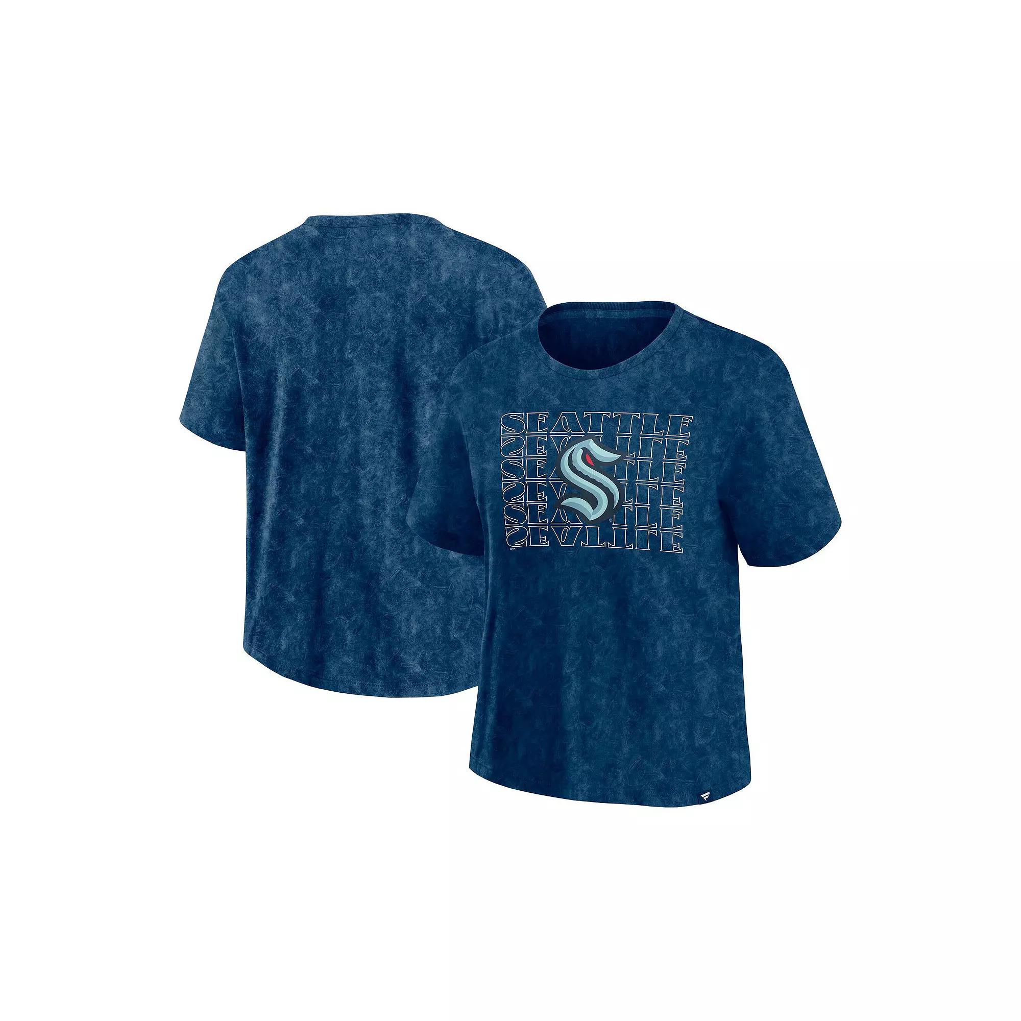 Women's Fanatics Deep Sea Blue Seattle Kraken Faded Wash T-Shirt,  Product Image