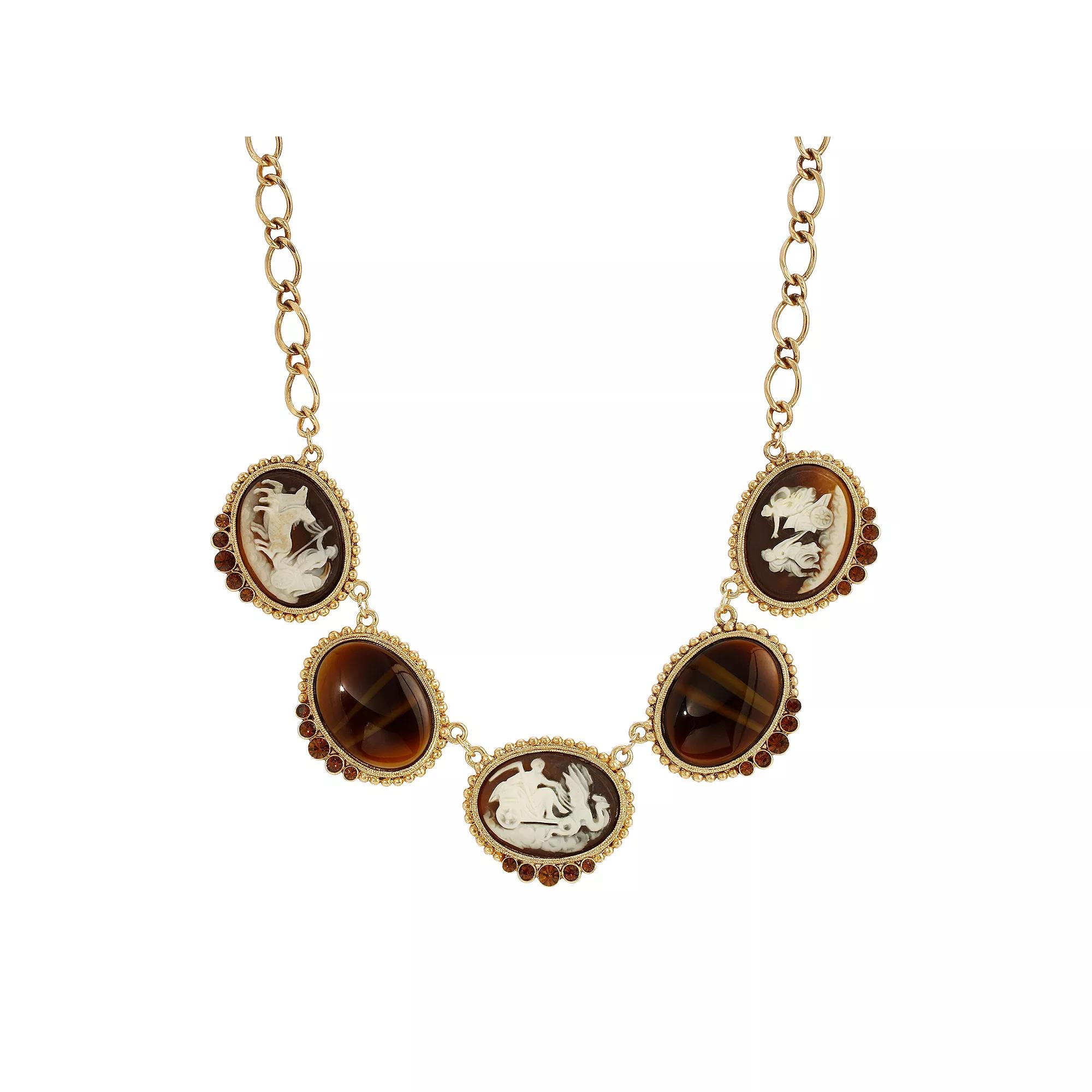 1928 Oval Cameo Collar Necklace, Womens, Brown Product Image