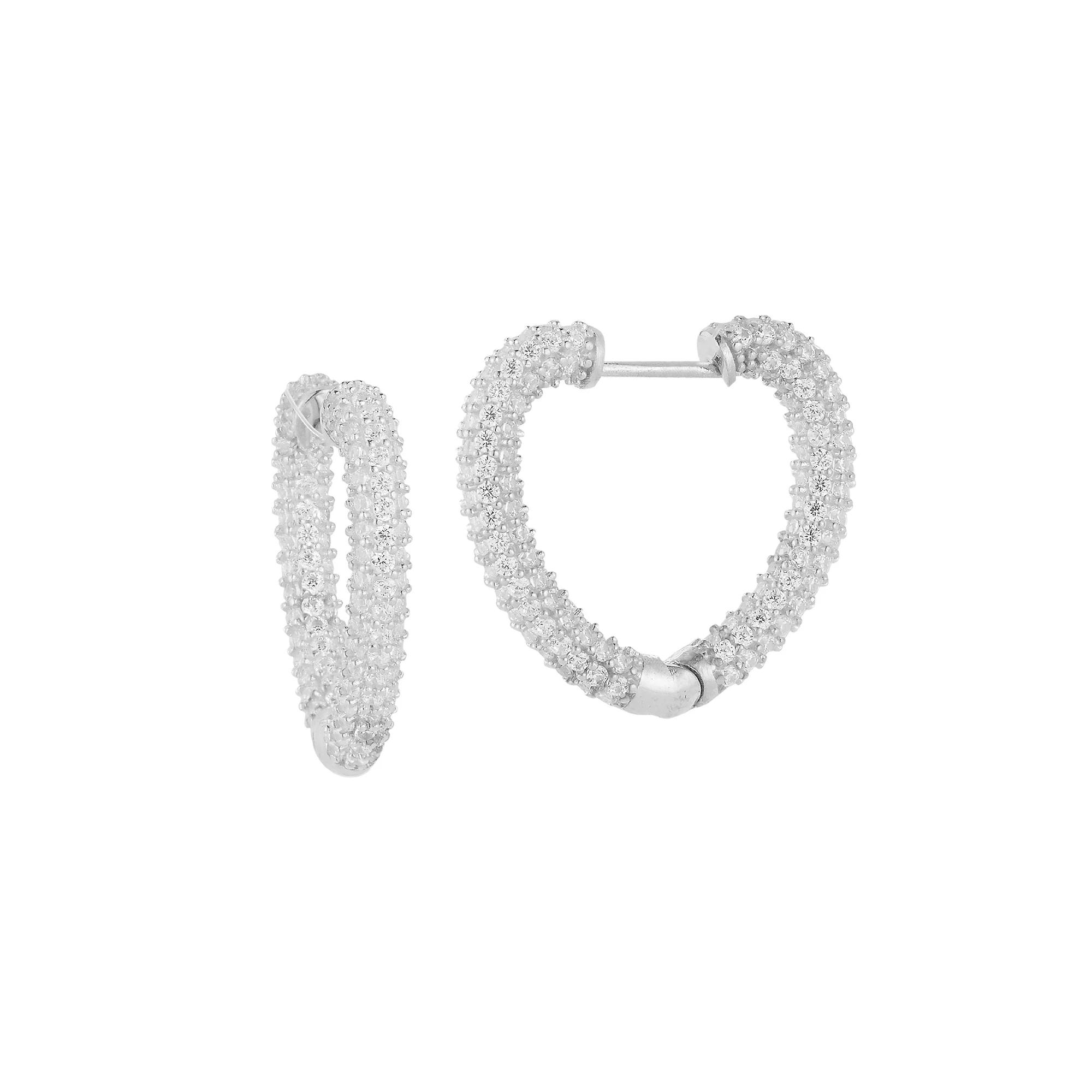 Sunkissed Sterling Cubic Zirconia Pave Heart Hoop Earrings, Women's, Silver Tone Product Image