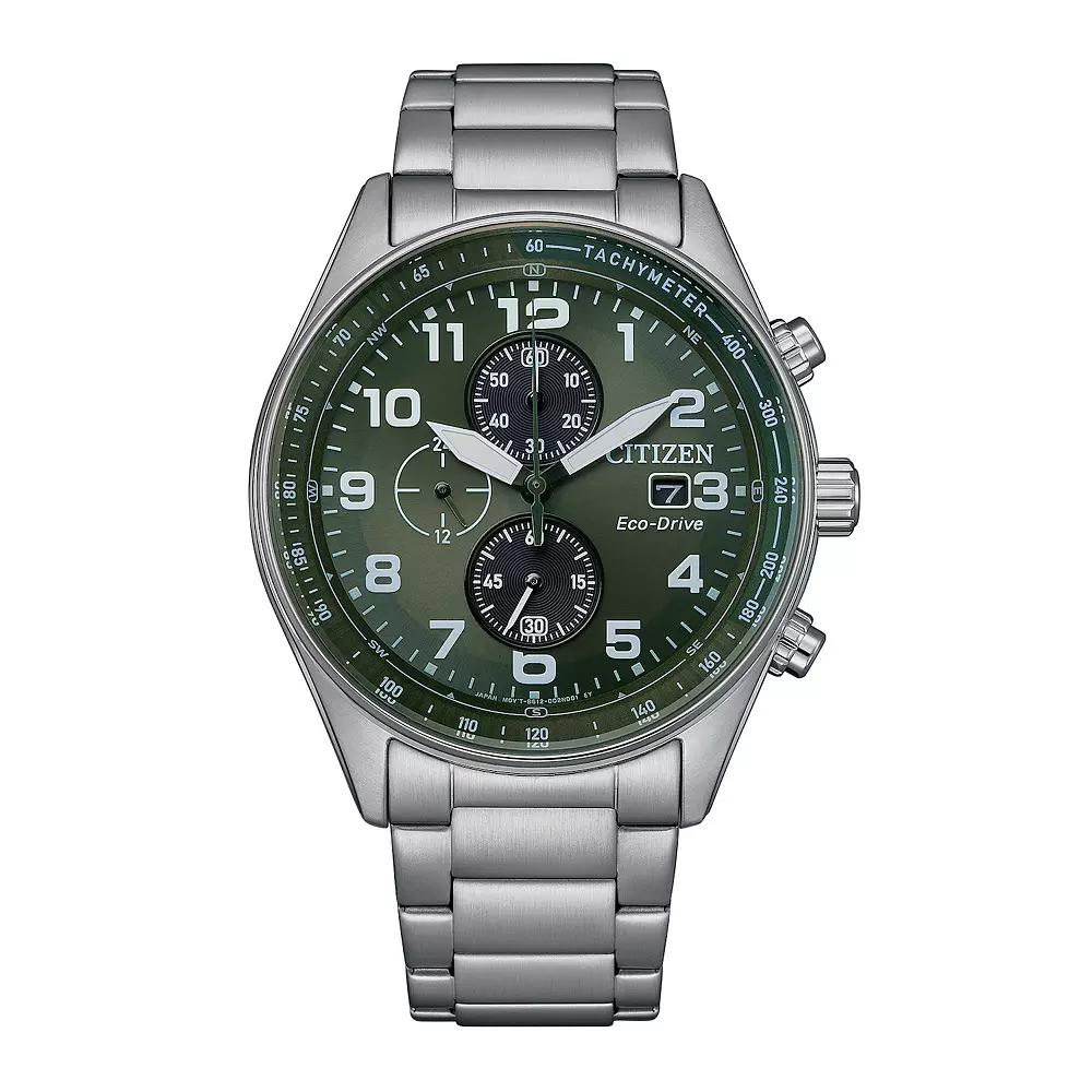 Citizen Mens Eco-Drive Stainless Steel Chronograph Bracelet Watch - CA0770-56X Green Silver Product Image