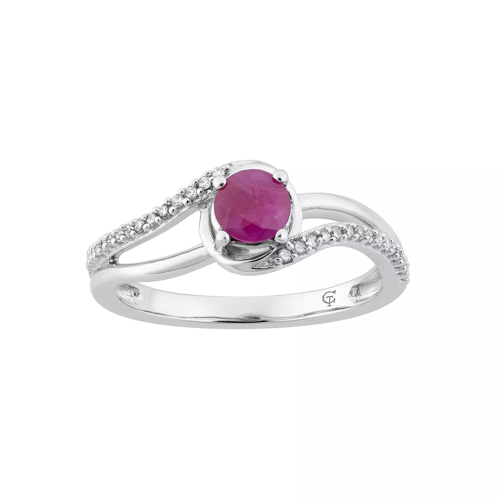 LOVEABLES 10k White Gold Ruby & 1/8 Carat T.W. Diamond Swirl Ring, Women's,  Product Image