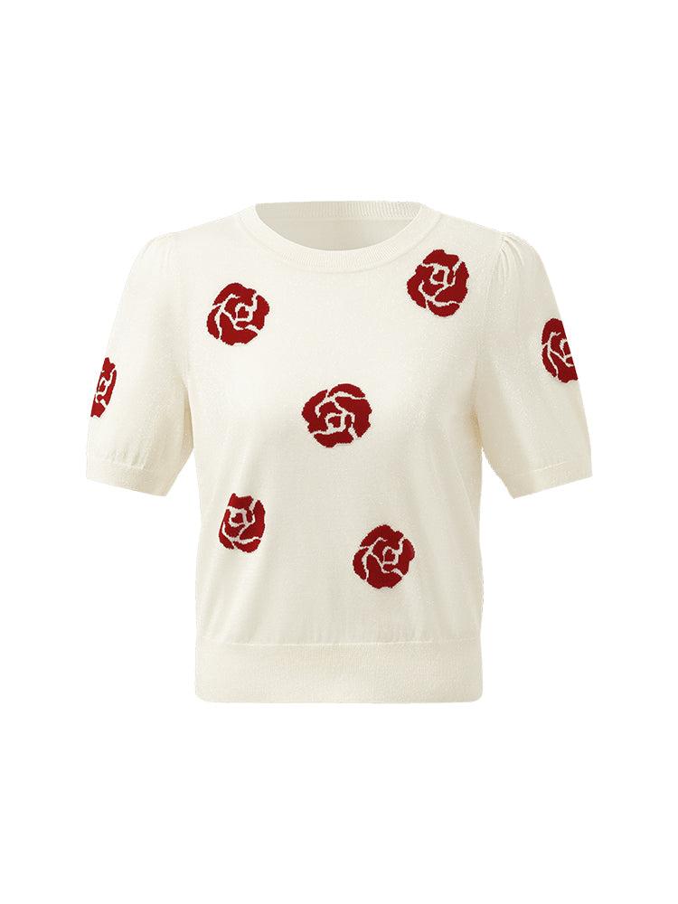 Tencel Rose Jacquard Women Knit Top Product Image