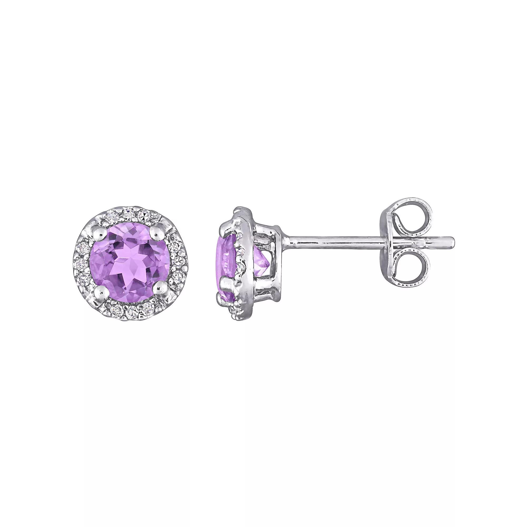 Stella Grace Sterling Silver Amethyst & Diamond Accent Halo Stud Earrings, Women's Product Image