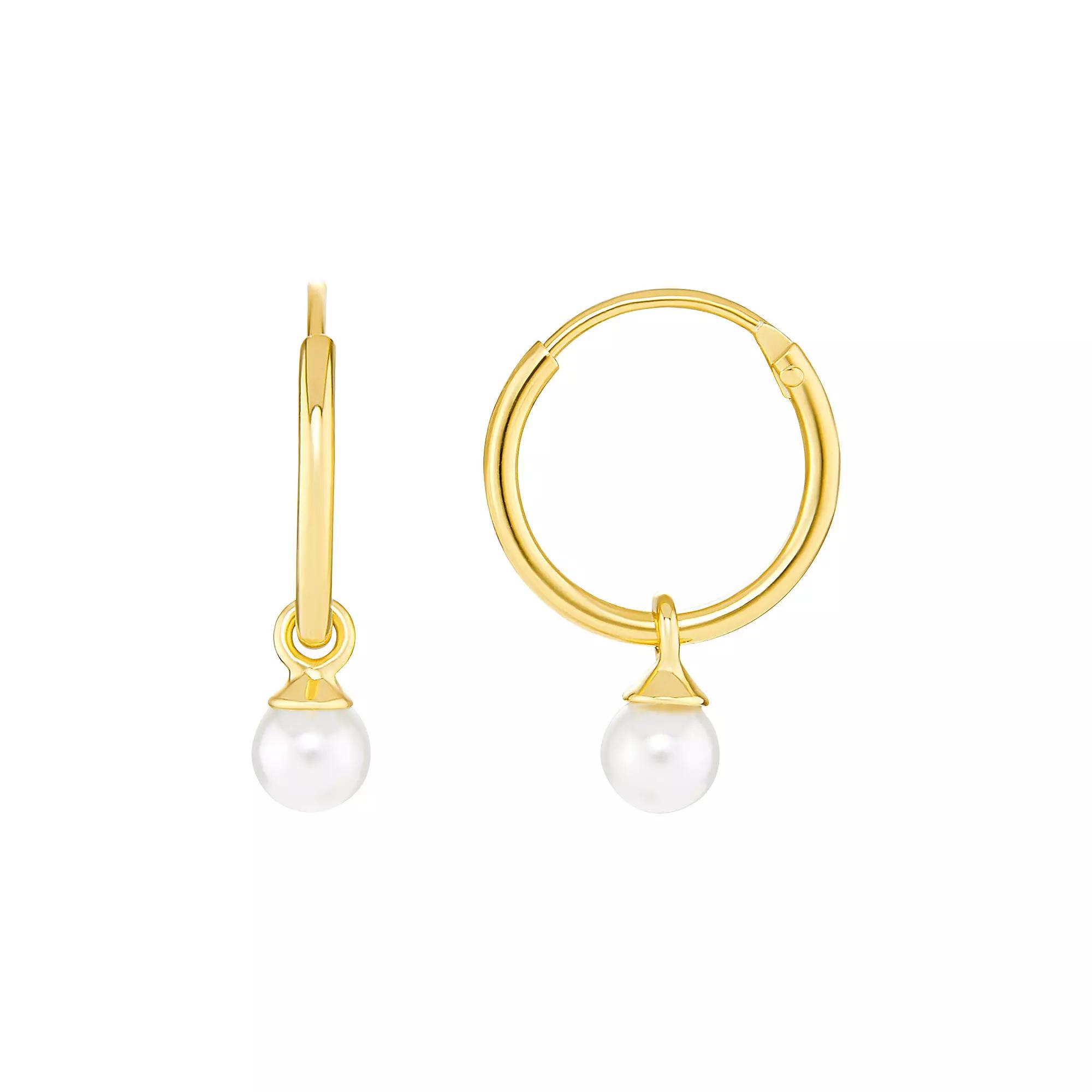 PRIMROSE 18k Gold Over Silver White Glass Pearl Drop Hoop Earrings, Women's, Yellow Gold Tone White Product Image