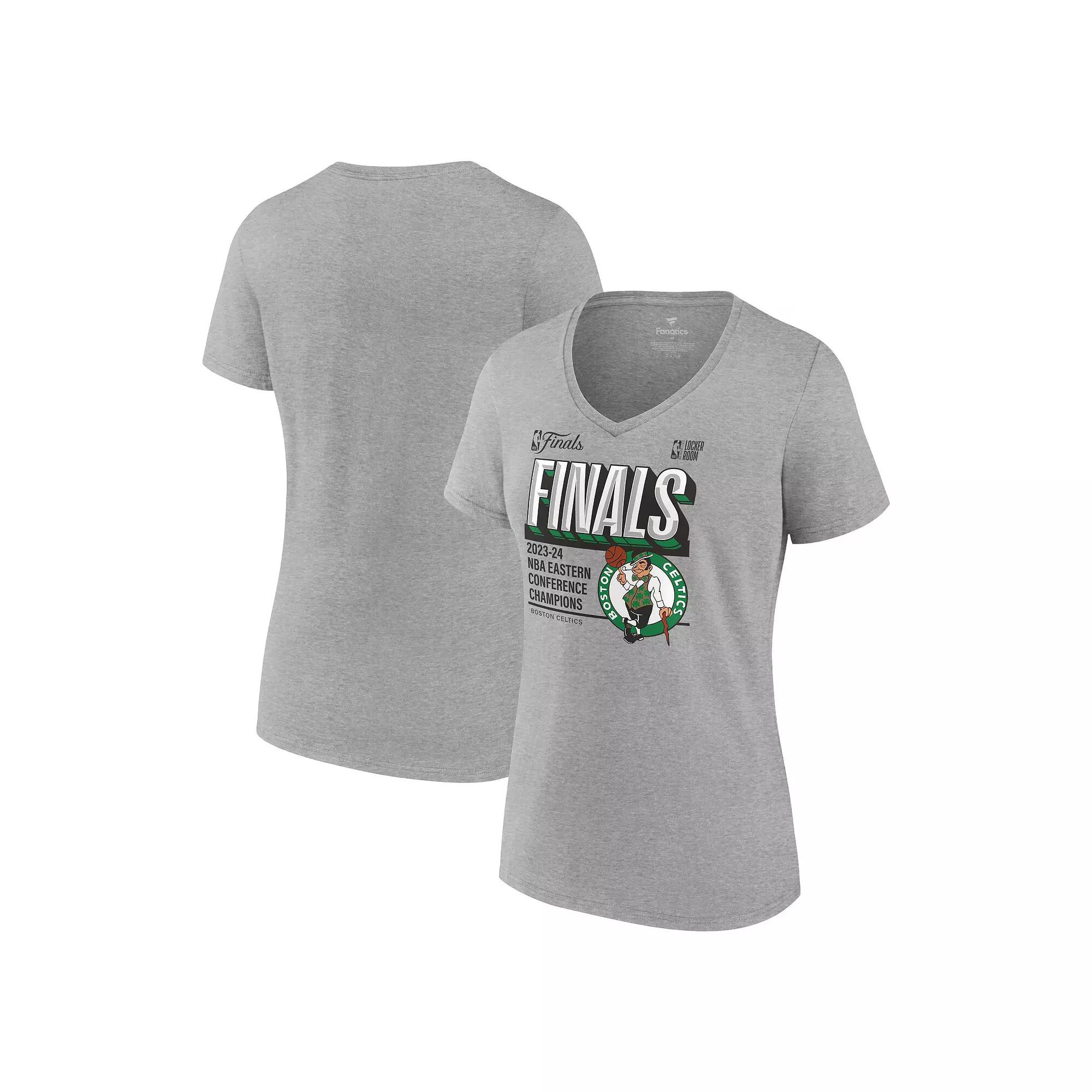 Women's Fanatics Heather Gray Boston Celtics 2024 Eastern Conference Champions Locker Room Plus Size V-Neck T-Shirt, Size: 1XL, Grey Product Image