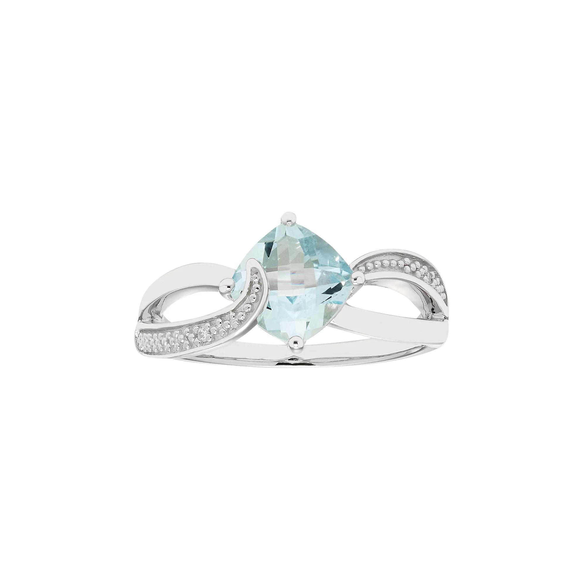 Sterling Silver Aquamarine & Diamond Accent Cushion Bypass Ring, Women's, Size: 7, Blue Product Image