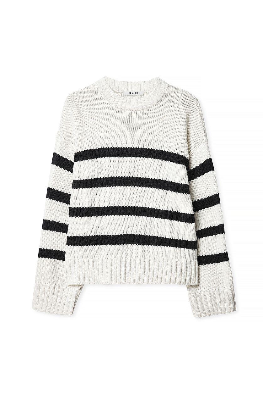 Round Neck Knitted Striped Sweater Product Image