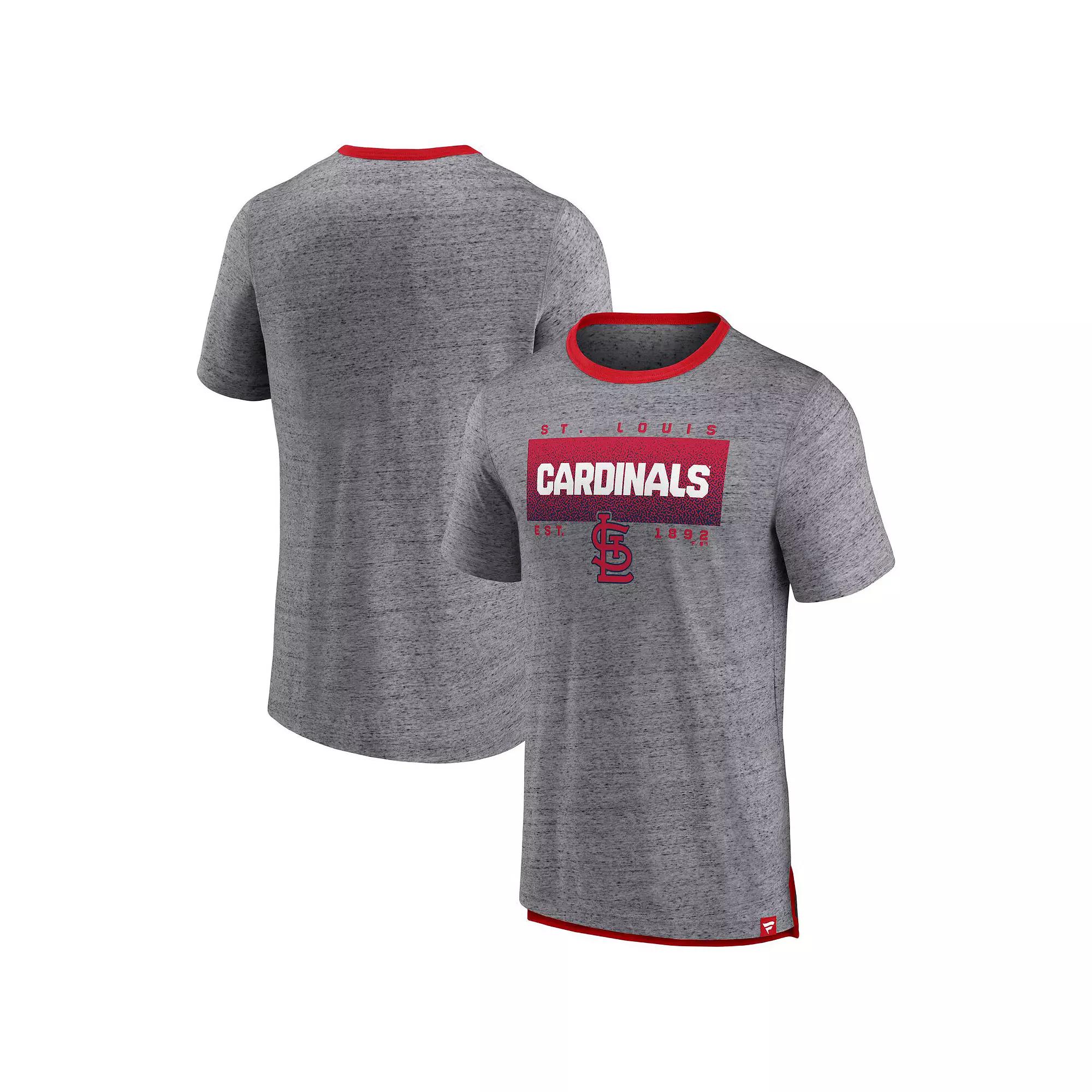 Men's Fanatics Branded Heathered Gray St. Louis Cardinals Iconic Team Element Speckled Ringer T-Shirt,  Product Image