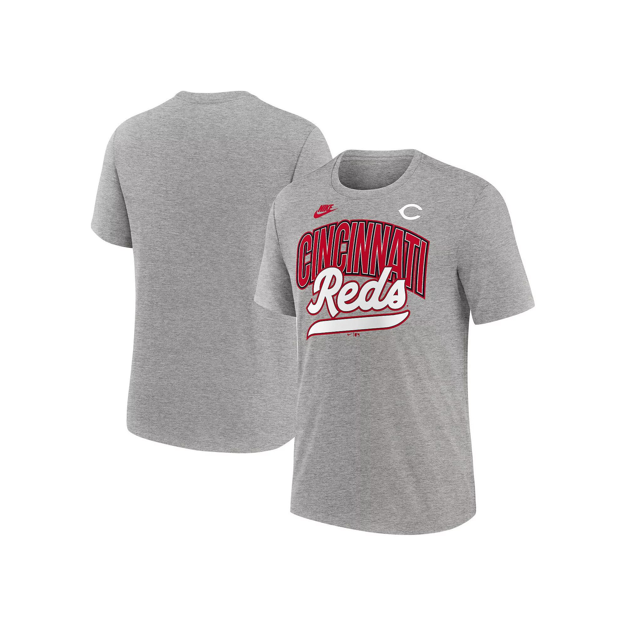 Men's Nike Heather Gray Cincinnati Reds Cooperstown Collection Retro Tri-Blend T-Shirt,  Product Image