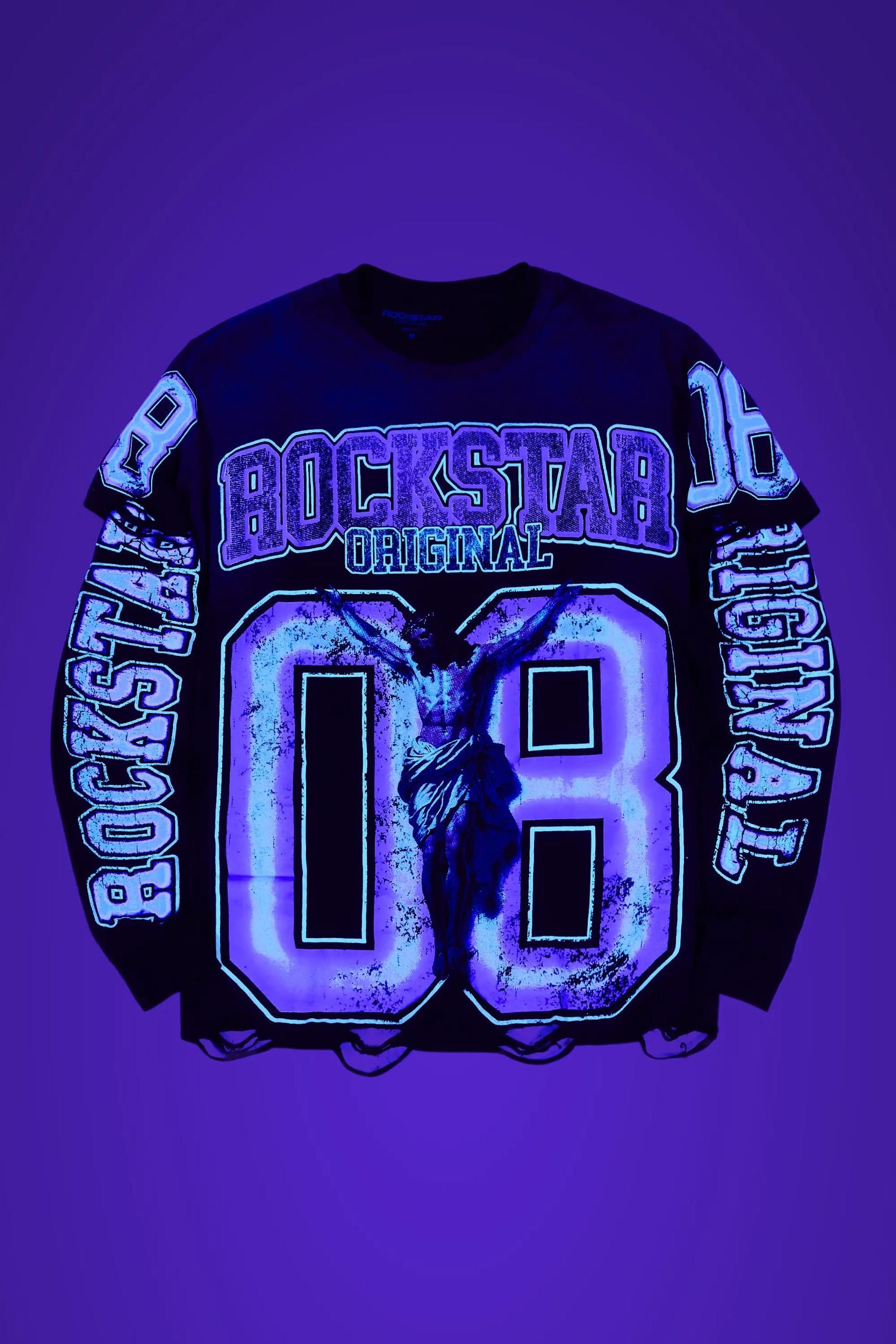 Fields Black/Purple Double Layer Long Sleeve Graphic T-Shirt Male Product Image