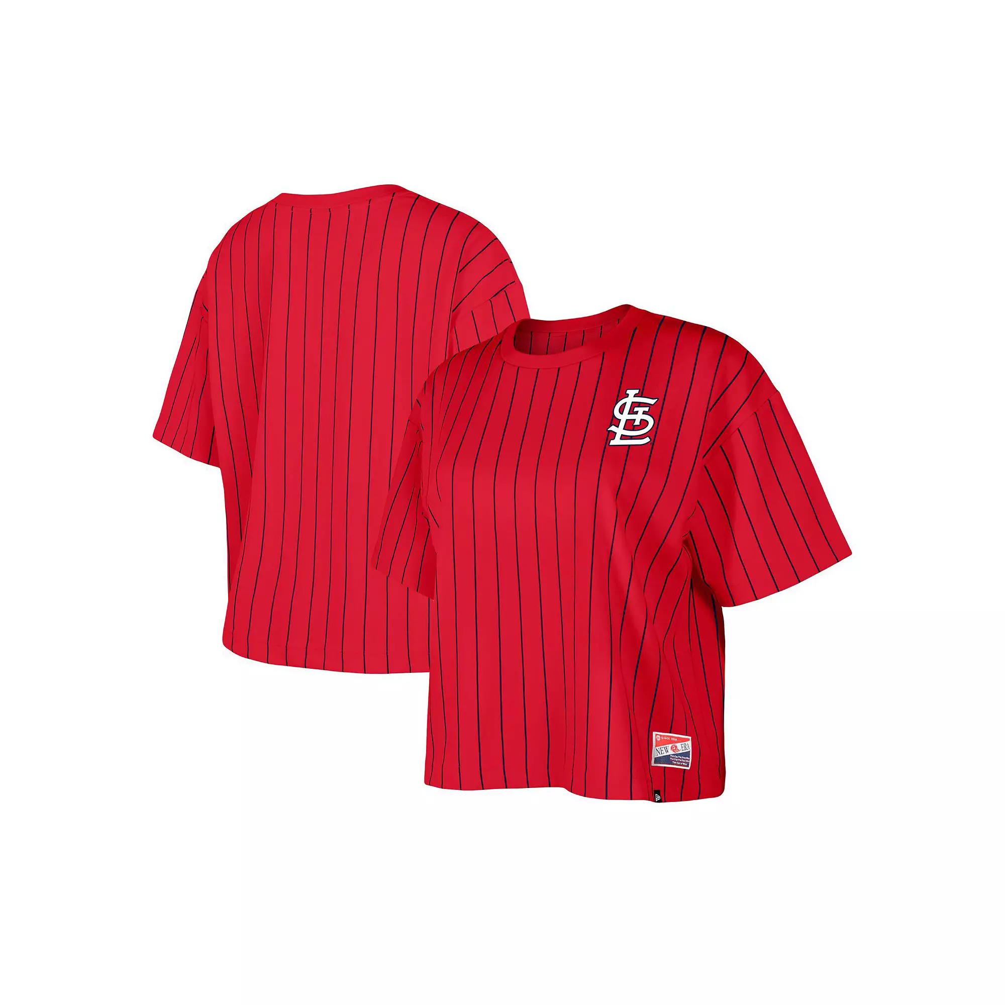 Women's New Era Red St. Louis Cardinals Boxy Pinstripe T-Shirt, Size: XL Product Image
