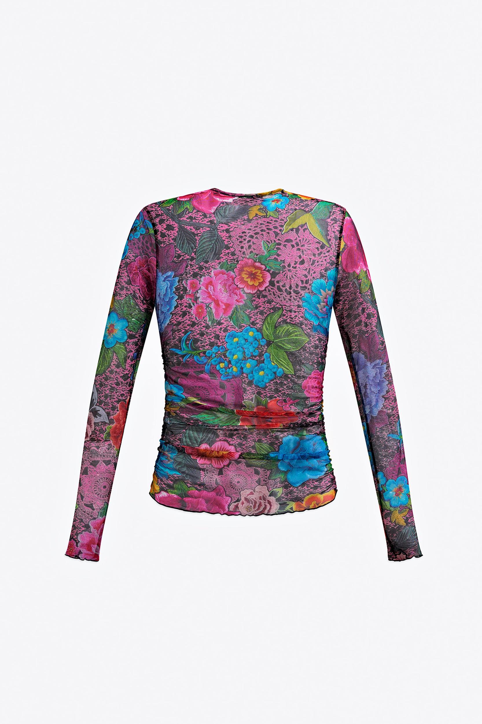 Crystal Embellished Printed Tulle Long Sleeve Top Product Image