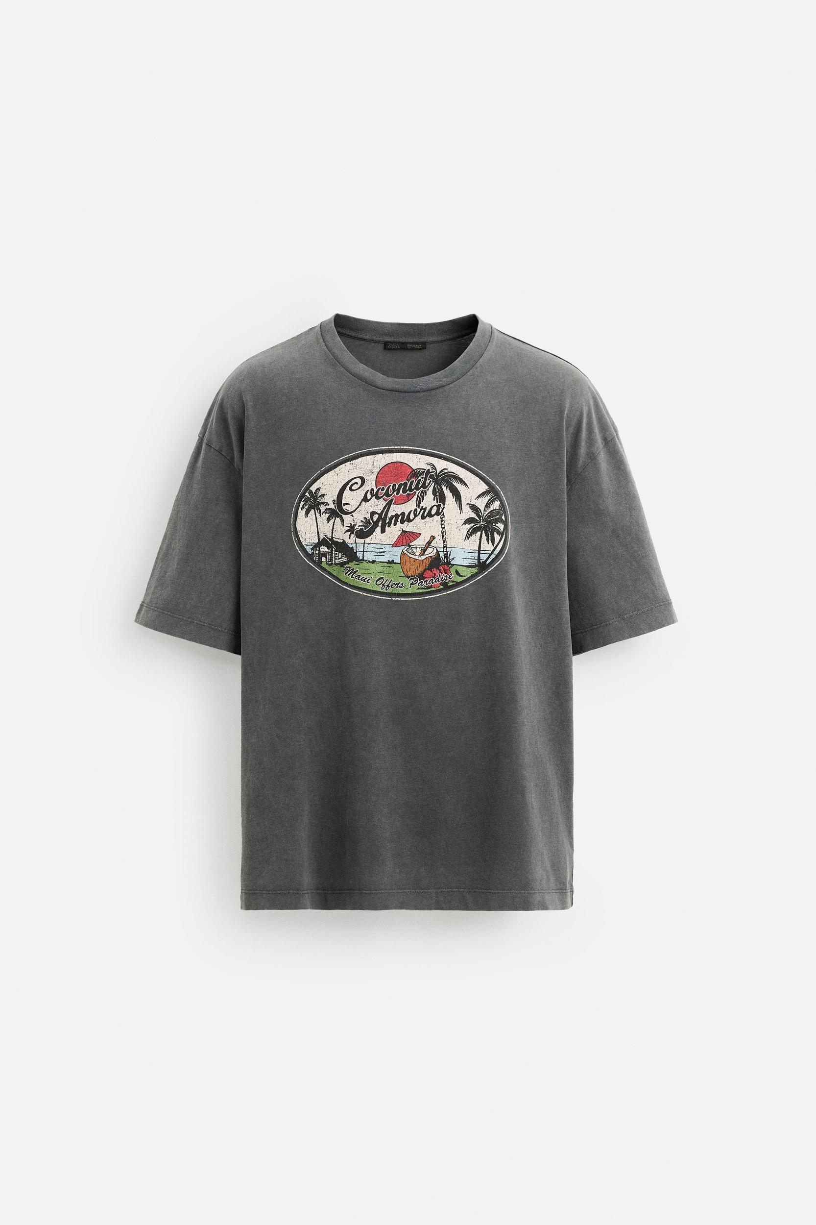 WASHED T-SHIRT WITH CONTRAST PRINT Product Image