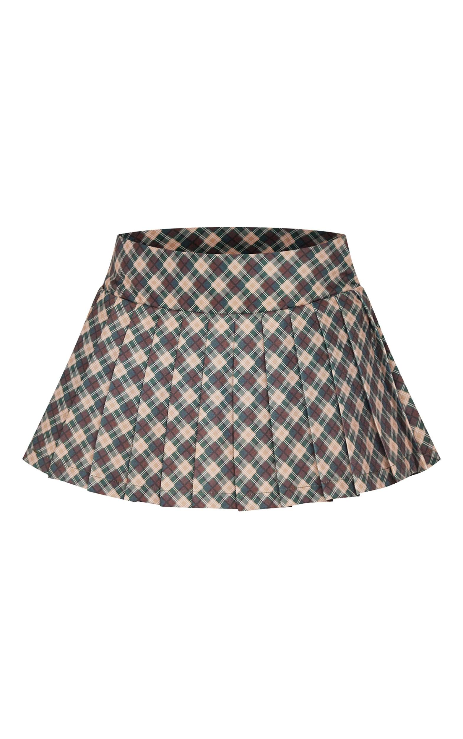  Green Check Box Pleat Mini Skort Product Image