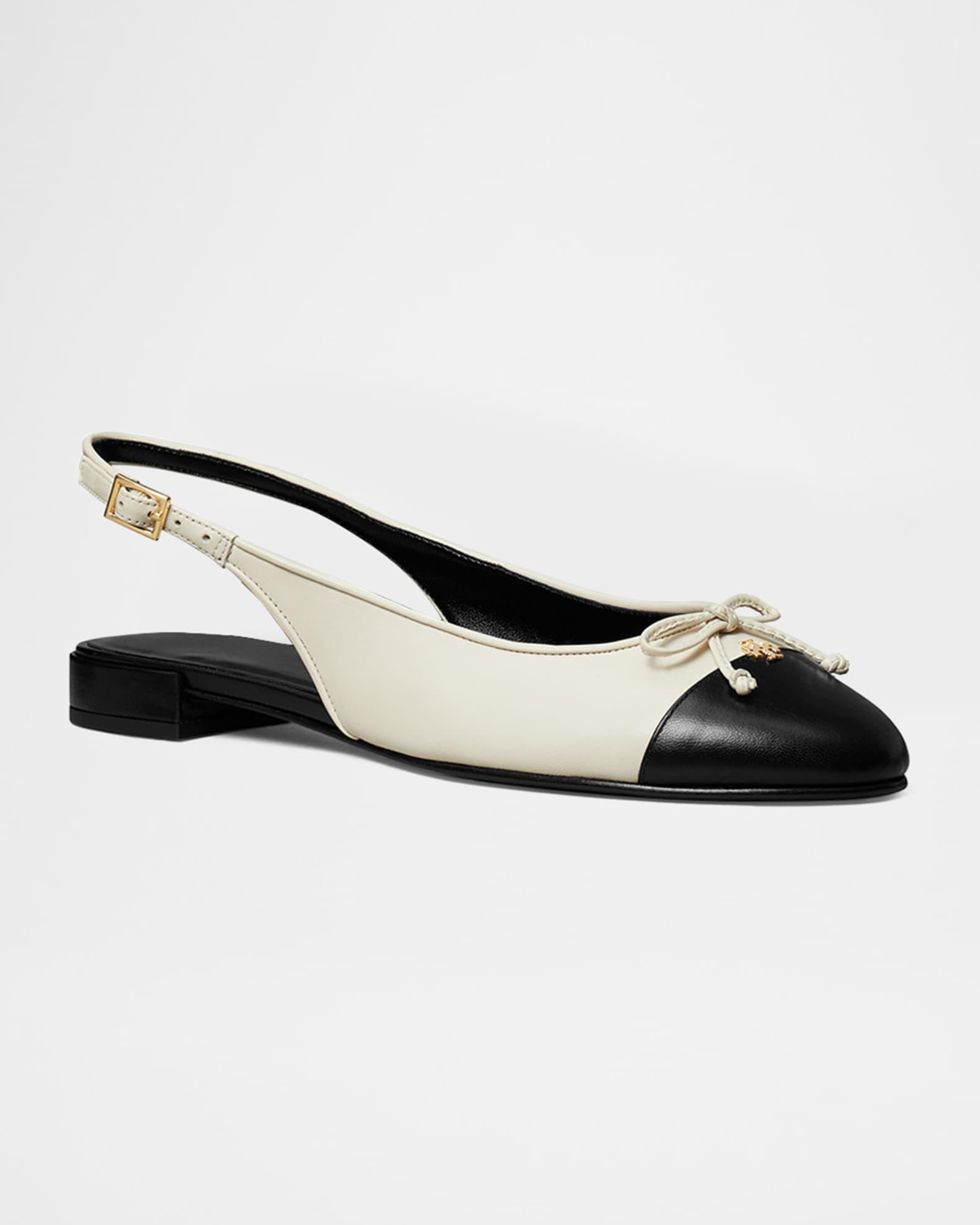 Cap-Toe Leather Slingback Ballerina Flats Product Image