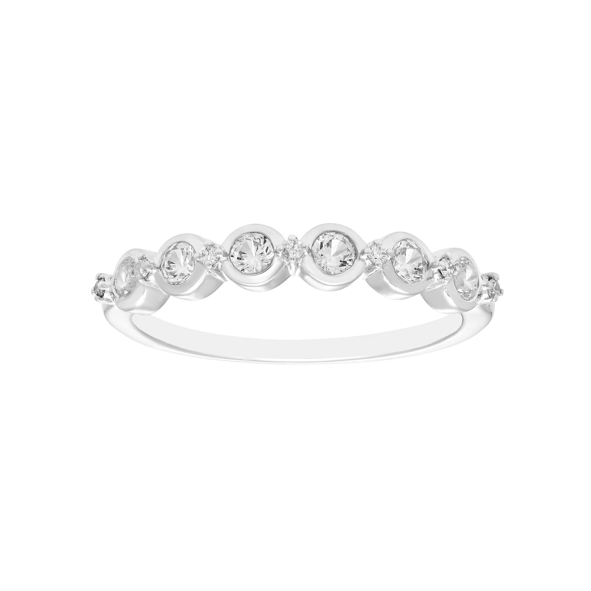 Boston Bay Diamonds Sterling Silver Gemstone & 1/10 Carat T.W. Diamond Stacking Ring, Women's, Size: 8, Created White Blue Product Image