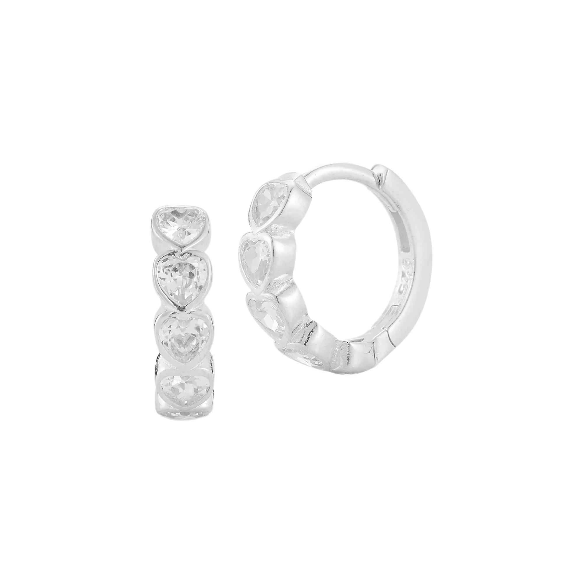 Sunkissed Sterling Cubic Zirconia Heart Huggie Hoop Earrings, Women's, Silver Tone Product Image